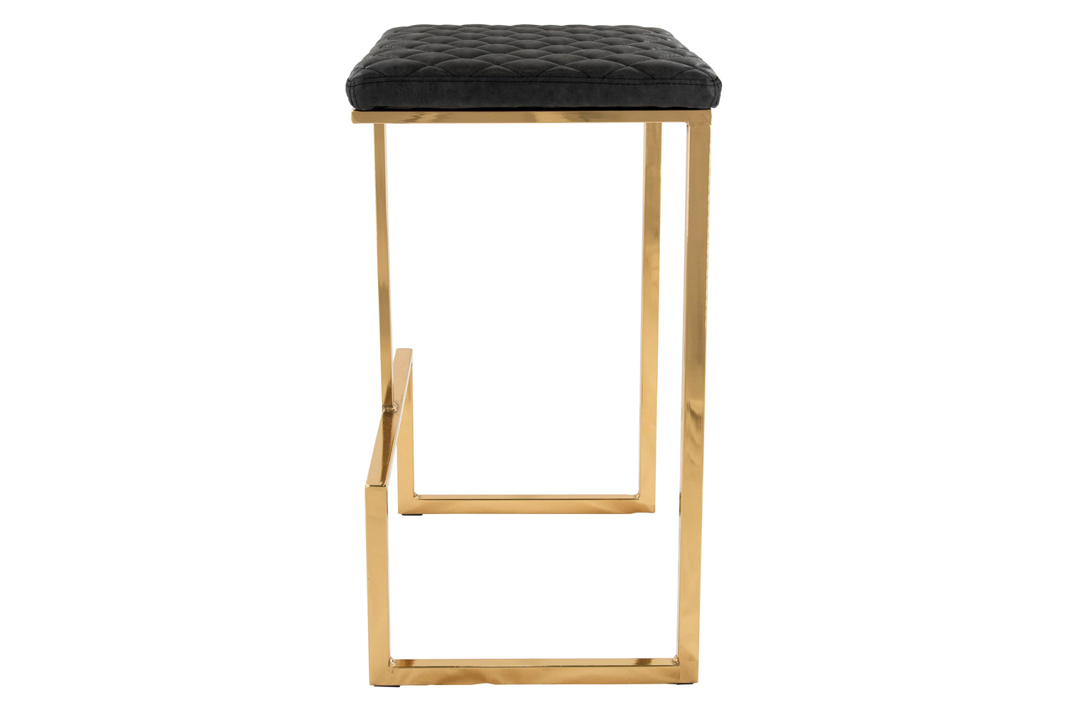 LeisureMod™ Quincy Quilted Stitched Leather Bar Stools with Gold Metal Frame - Charcoal/Black