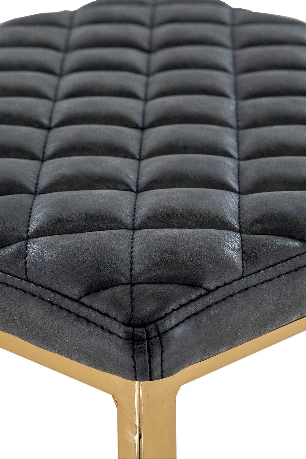 LeisureMod™ Quincy Quilted Stitched Leather Bar Stools with Gold Metal Frame - Charcoal/Black