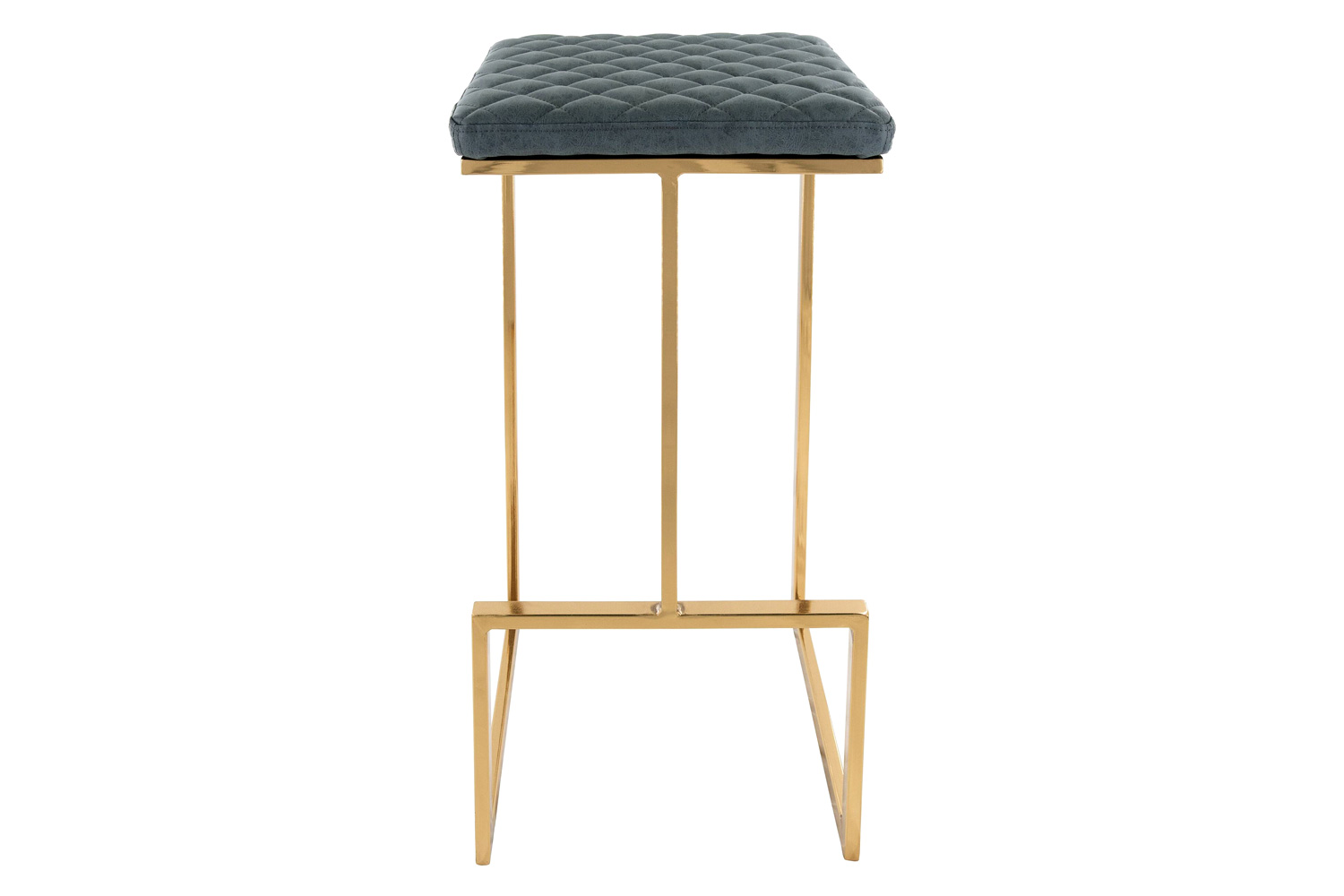 LeisureMod Quincy Quilted Stitched Leather Bar Stools with Gold Metal Frame - Peacock/Blue