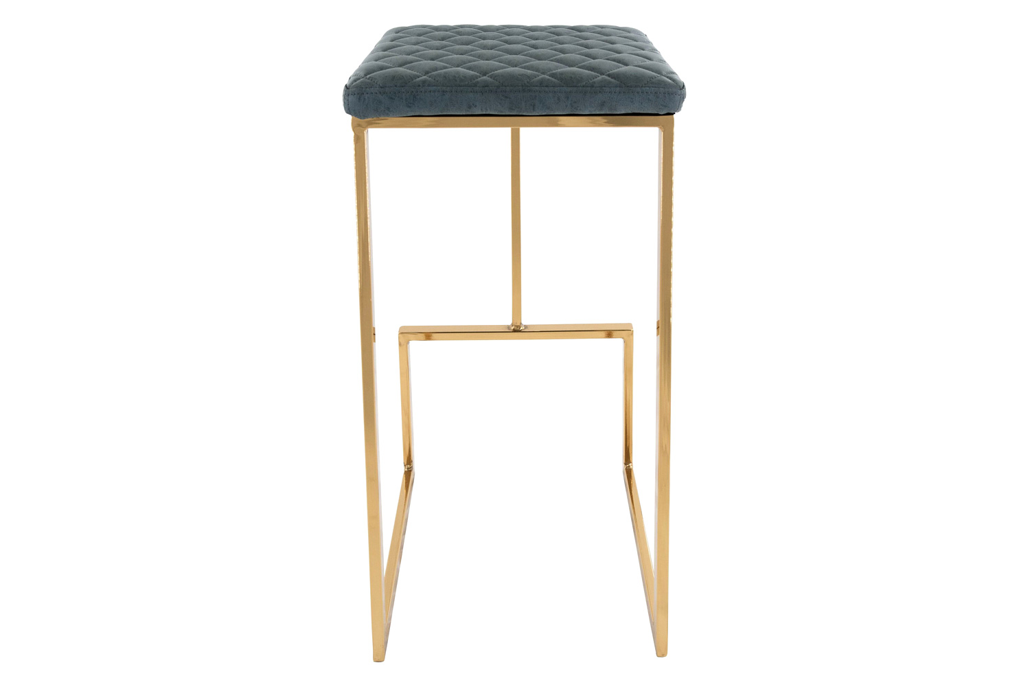 LeisureMod Quincy Quilted Stitched Leather Bar Stools with Gold Metal Frame - Peacock/Blue