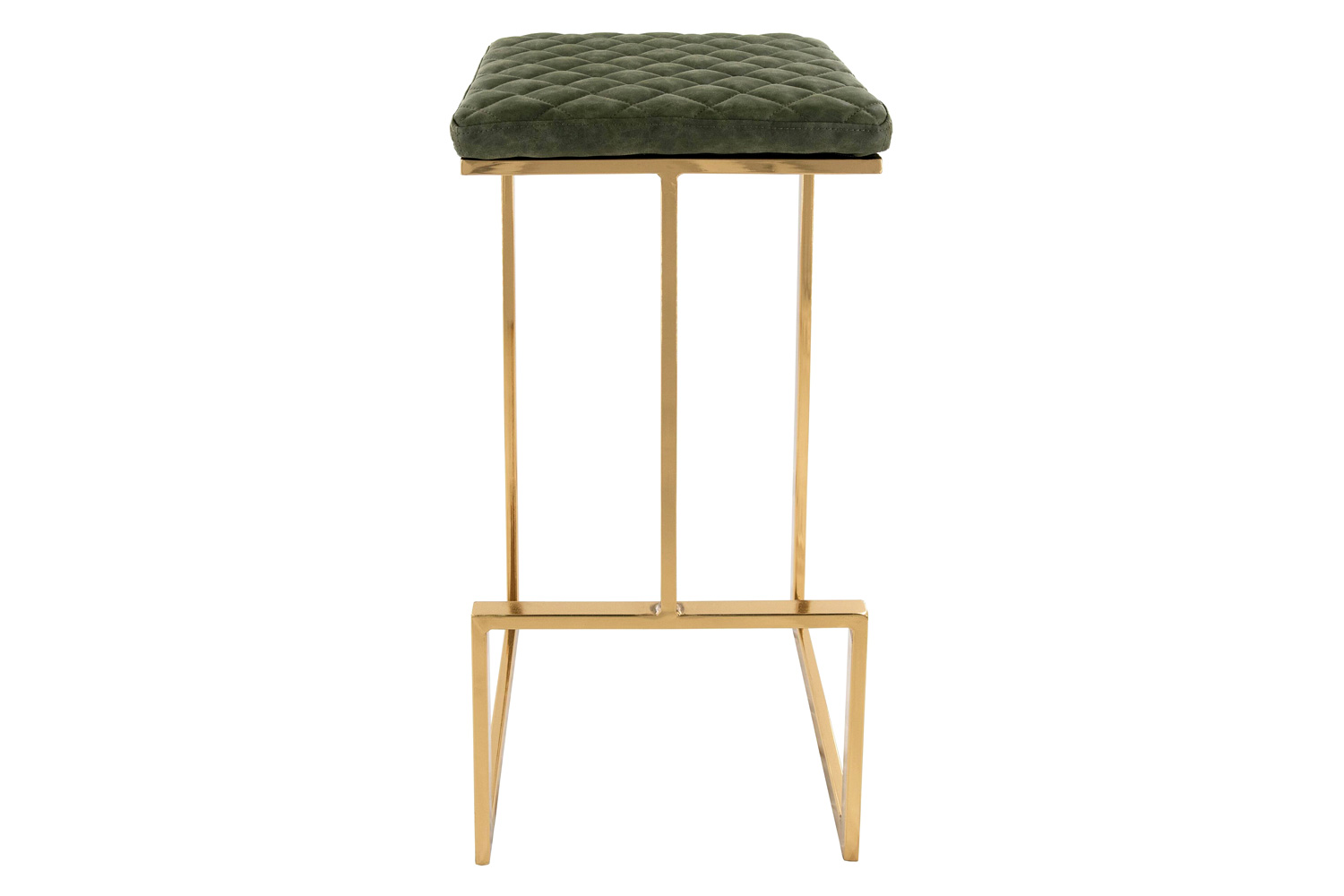 LeisureMod Quincy Quilted Stitched Leather Bar Stools with Gold Metal Frame - Olive Green