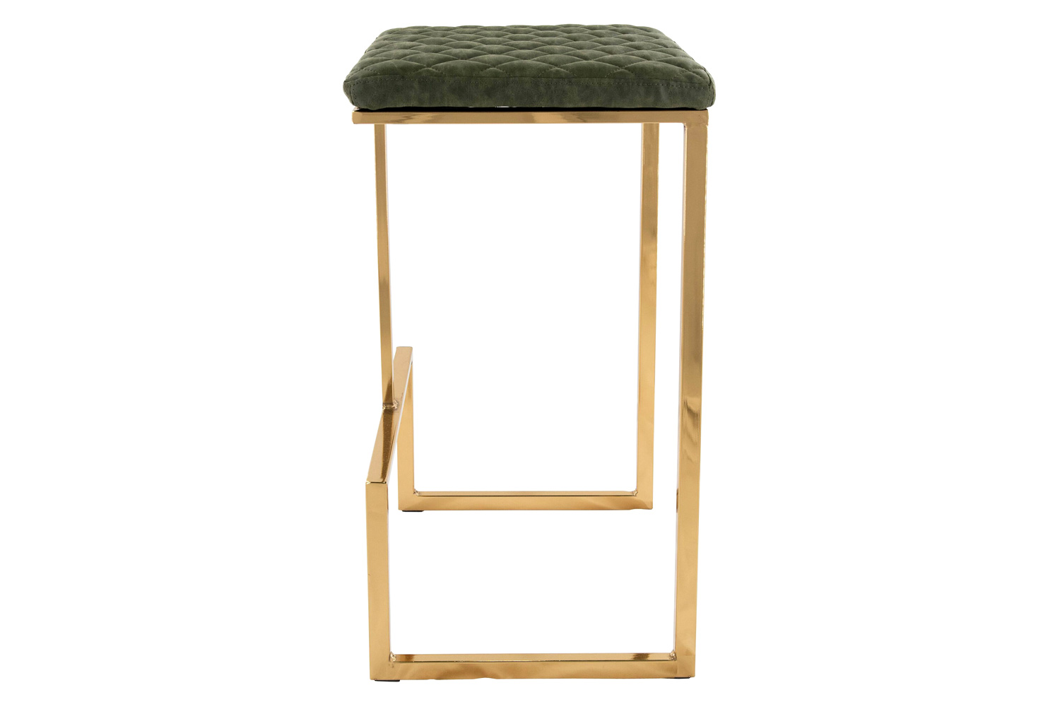 LeisureMod Quincy Quilted Stitched Leather Bar Stools with Gold Metal Frame - Olive Green