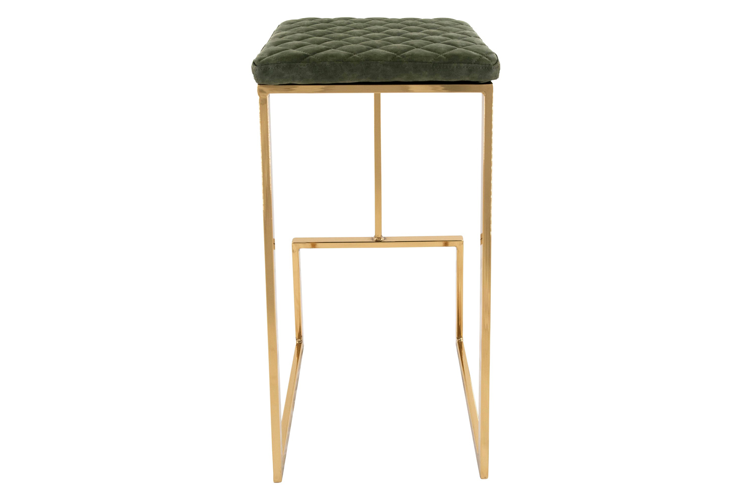 LeisureMod Quincy Quilted Stitched Leather Bar Stools with Gold Metal Frame - Olive Green