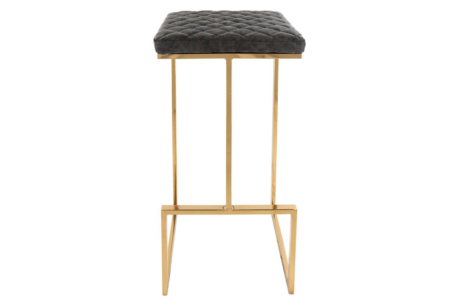 LeisureMod Quincy Quilted Stitched Leather Bar Stools with Gold Metal Frame - Gray