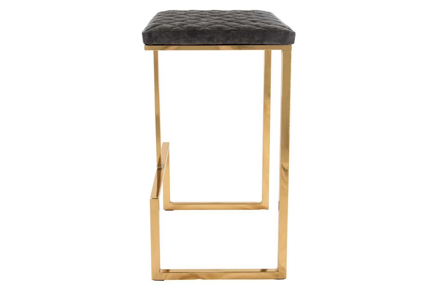 LeisureMod Quincy Quilted Stitched Leather Bar Stools with Gold Metal Frame - Gray