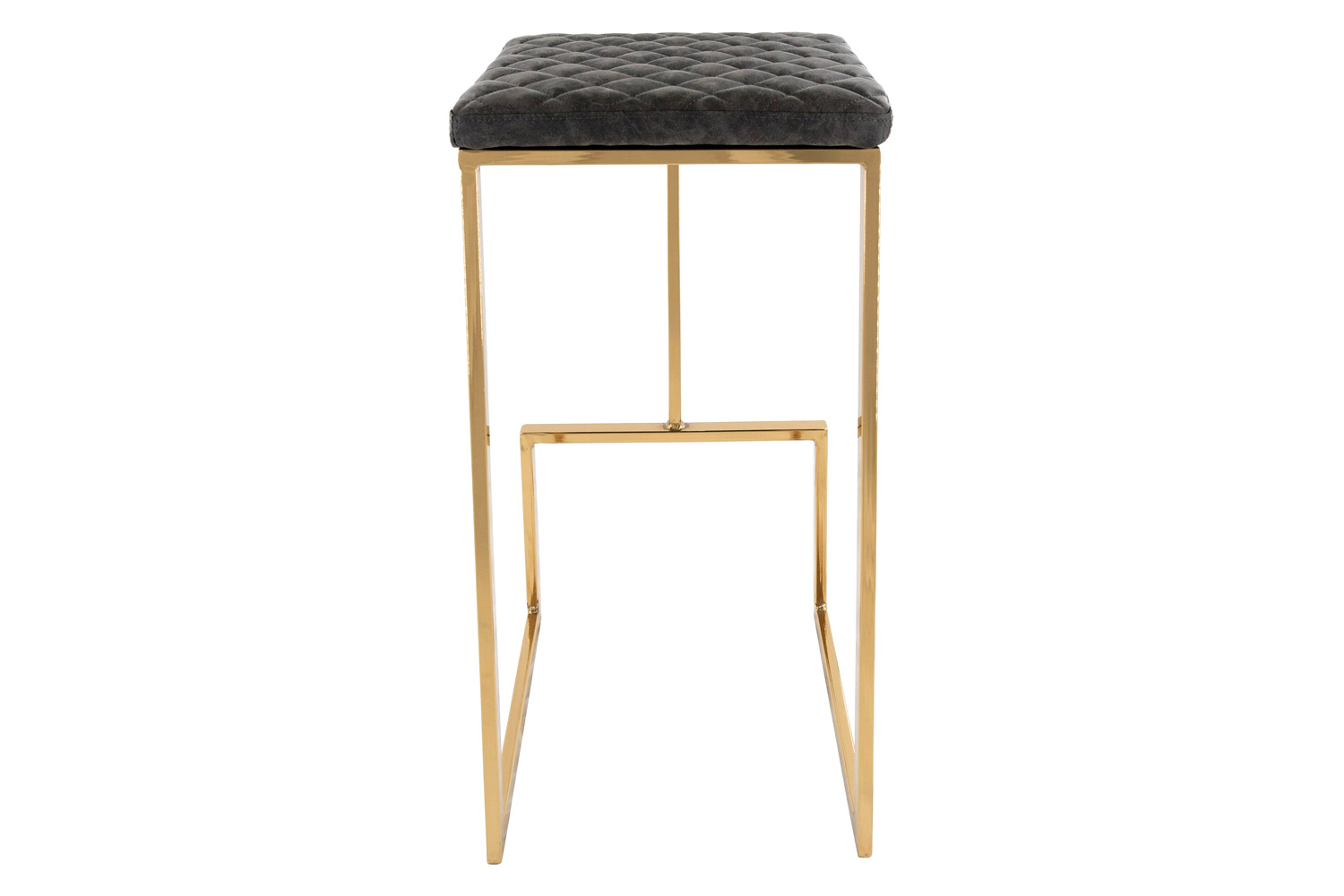 LeisureMod Quincy Quilted Stitched Leather Bar Stools with Gold Metal Frame - Gray