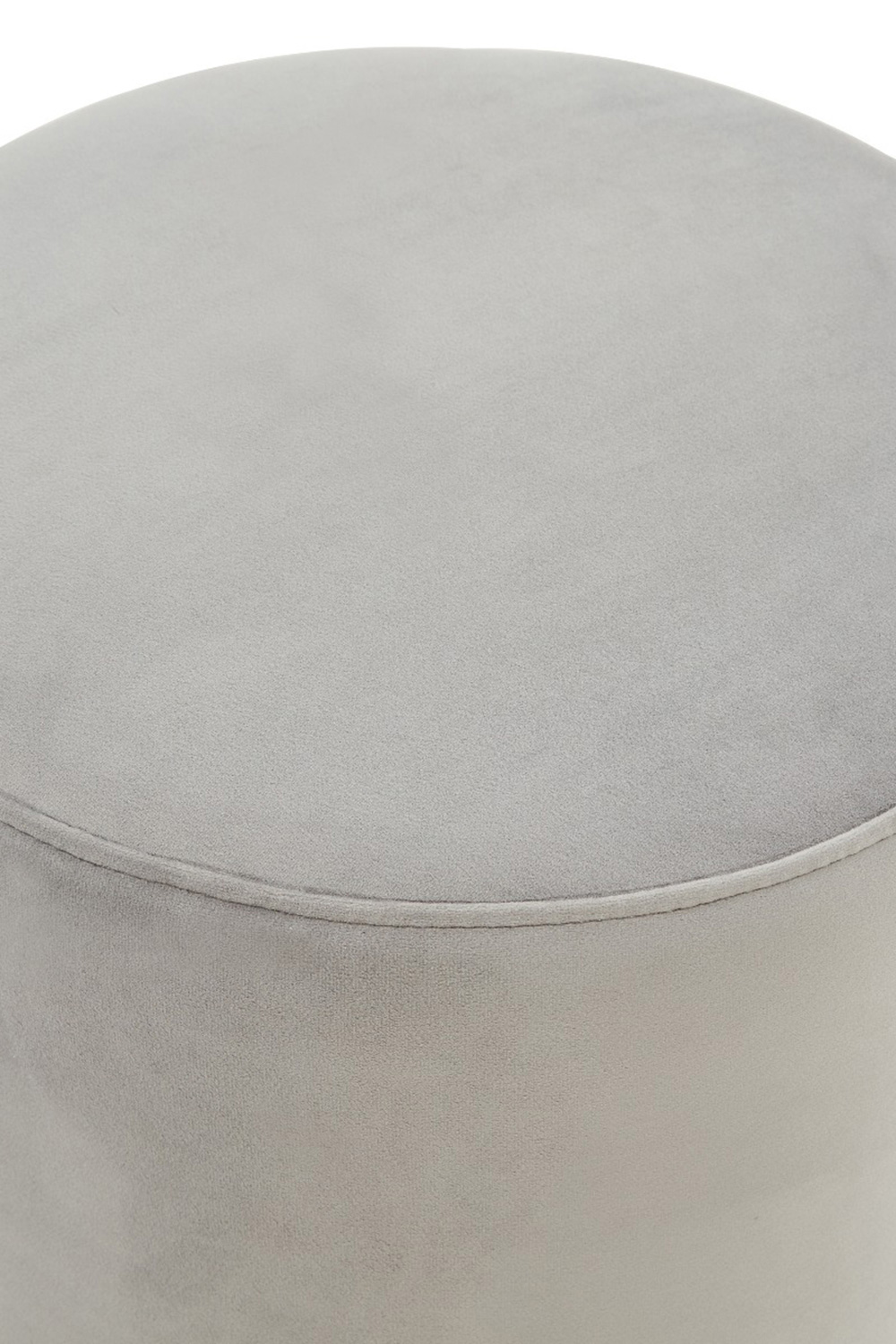 LeisureMod Remmey 16" Round Velvet Ottoman with Gold Base - Light Gray