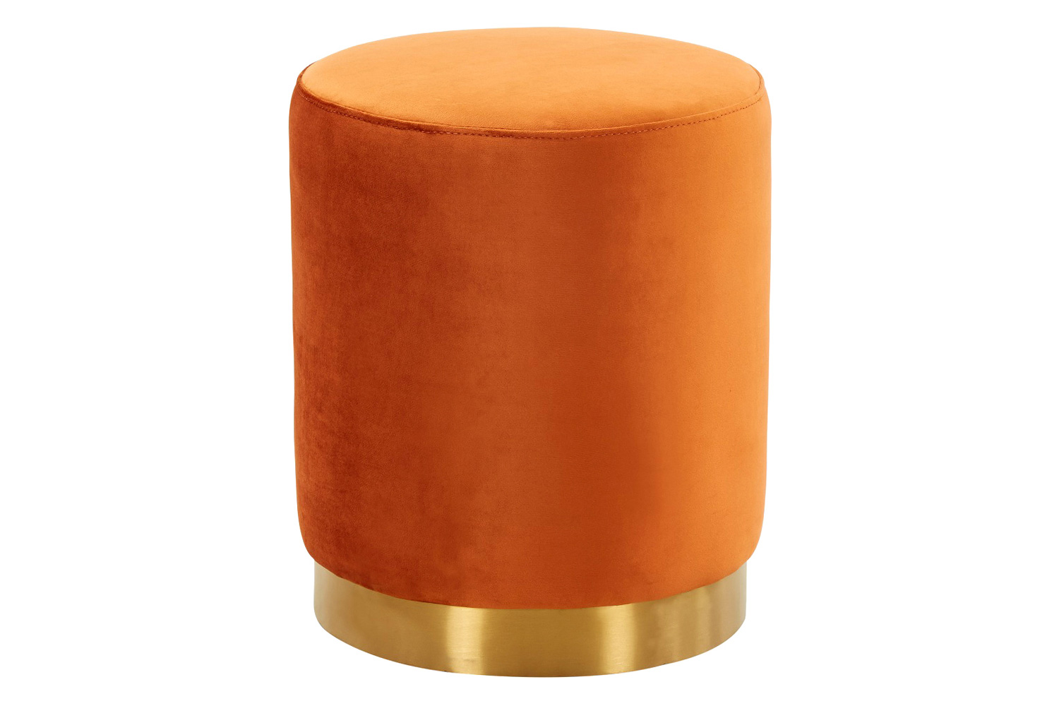 LeisureMod Remmey 16" Round Velvet Ottoman with Gold Base - Orange/Marmalade