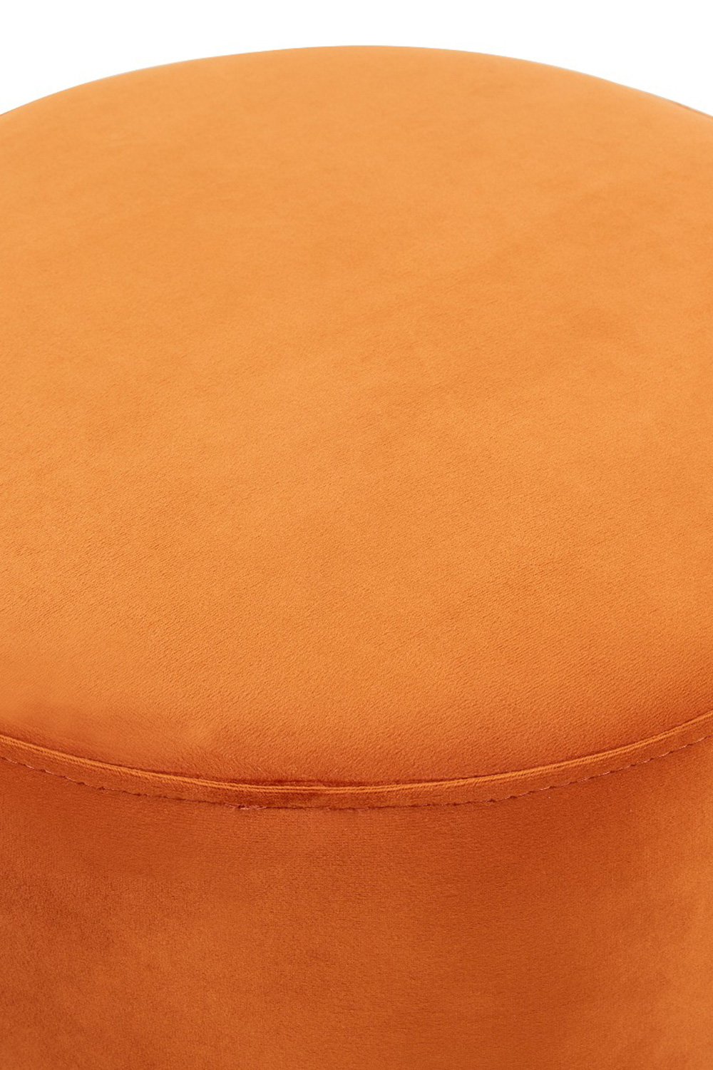 LeisureMod Remmey 16" Round Velvet Ottoman with Gold Base - Orange/Marmalade