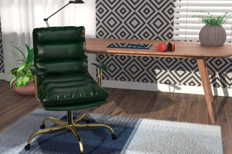 LeisureMod Regina Modern Leather Adjustable Conference Office Chair - Pine/Green