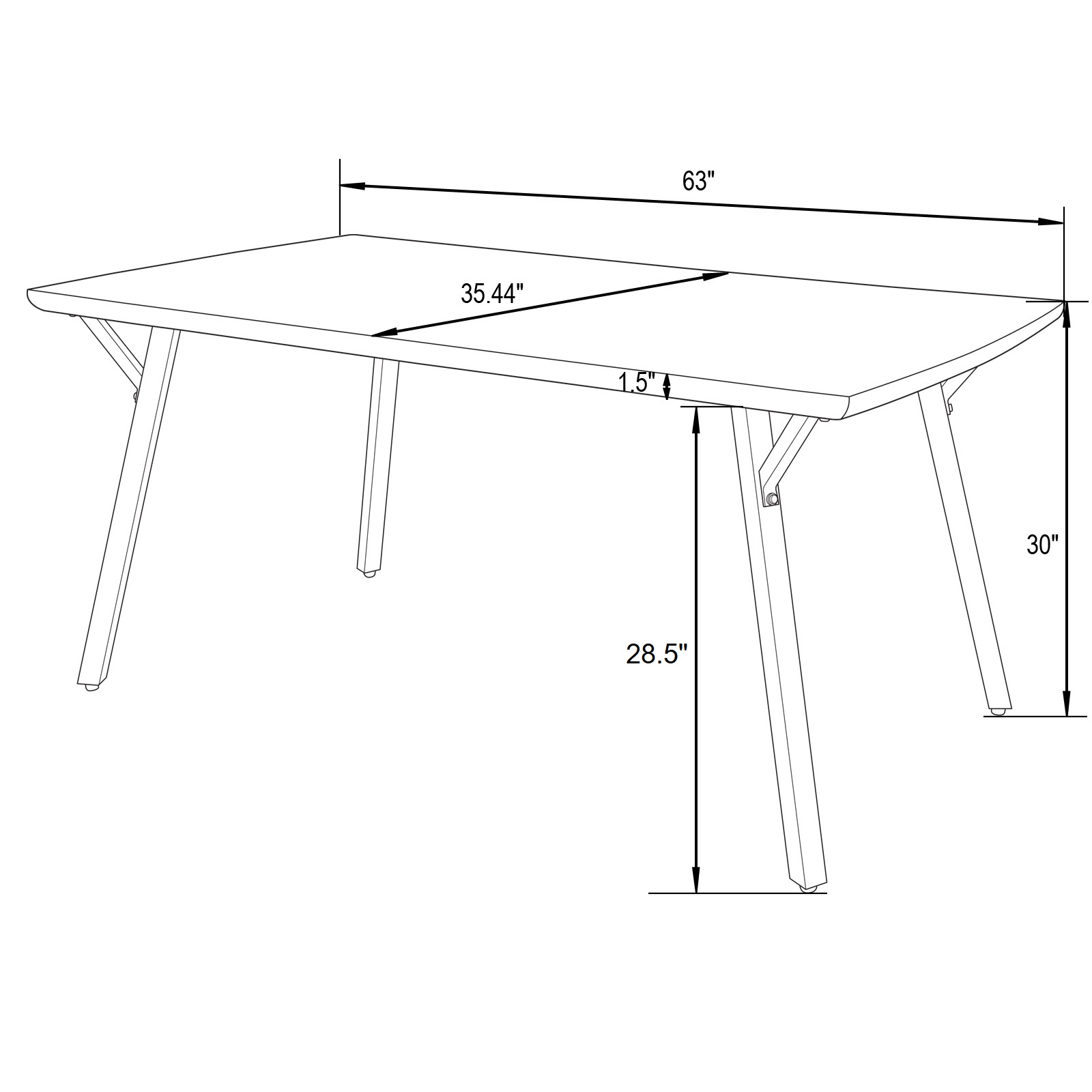 LeisureMod Ravenna Modern 63" Rectangular Wood Dining Table with Metal Y-Shaped Joint Legs - White Oak