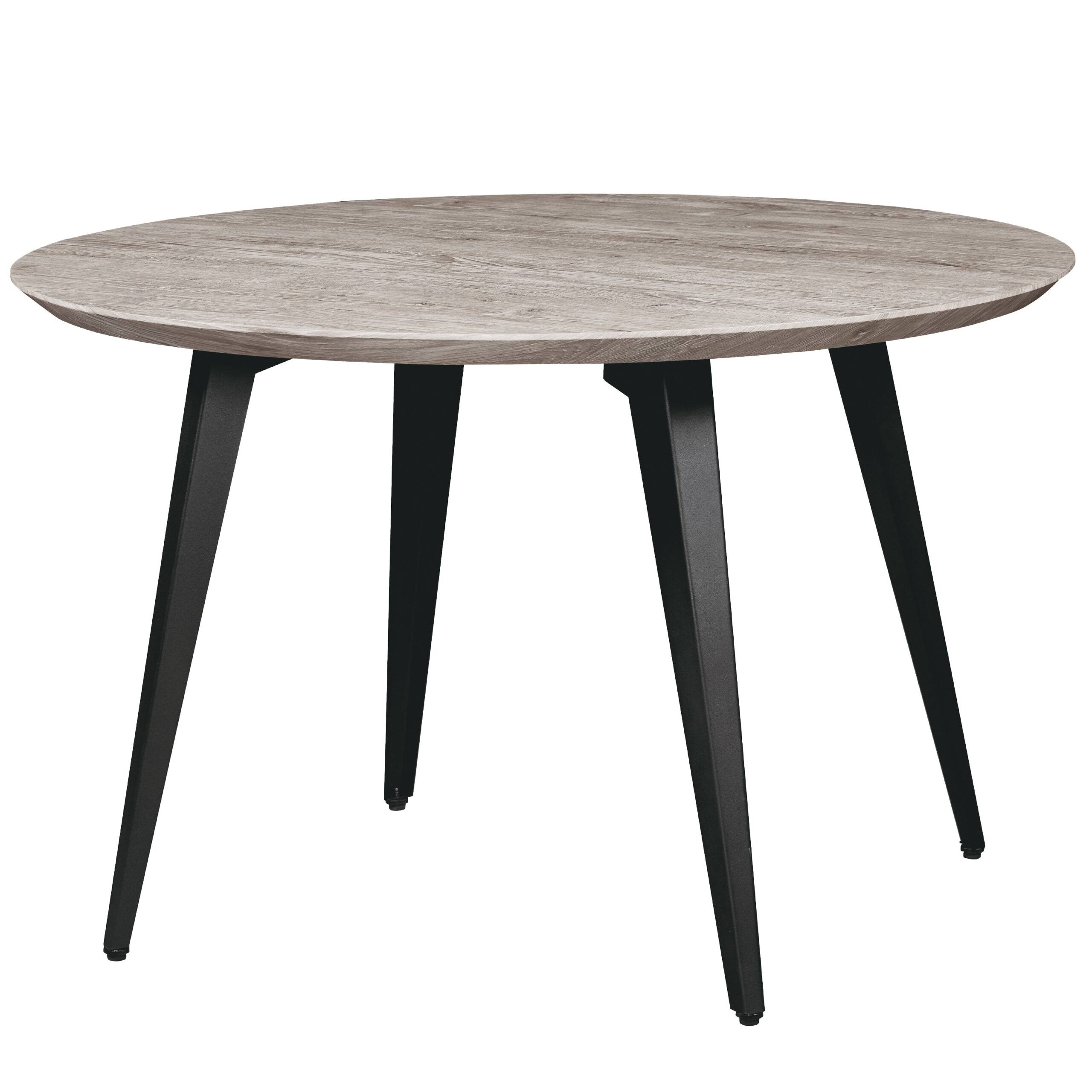 LeisureMod Ravenna Modern 47" Round Wood Dining Table with Metal Legs