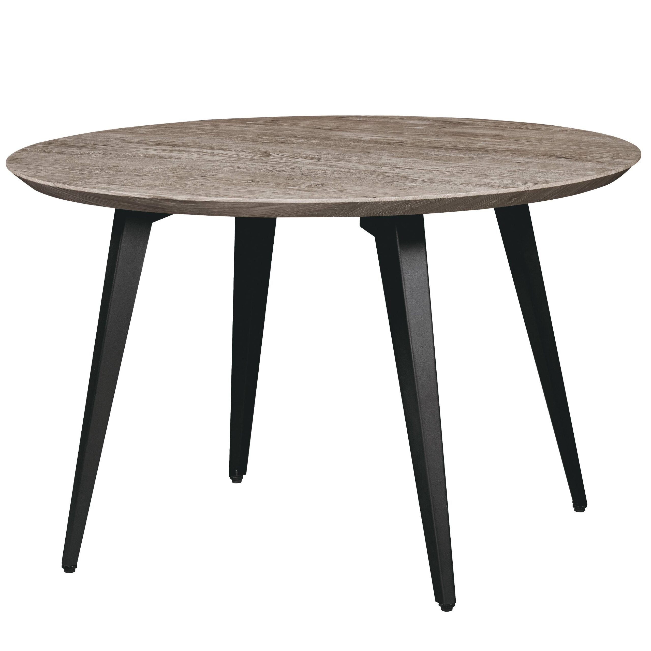 LeisureMod Ravenna Modern 47" Round Wood Dining Table with Metal Legs