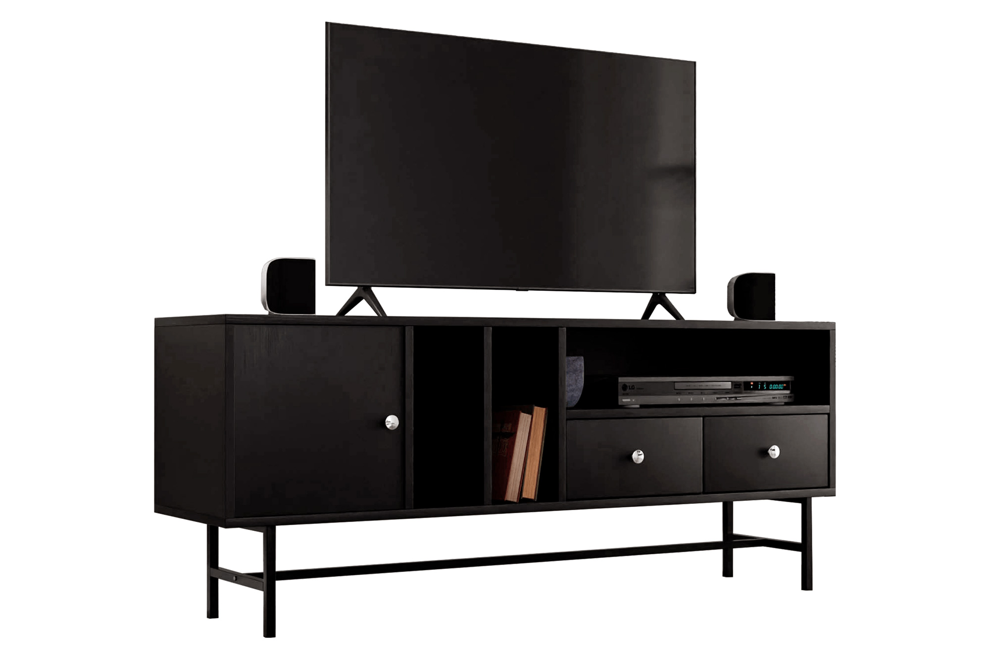 LeisureMod Rochester Modern Rectangular TV Stand with Enclosed Storage