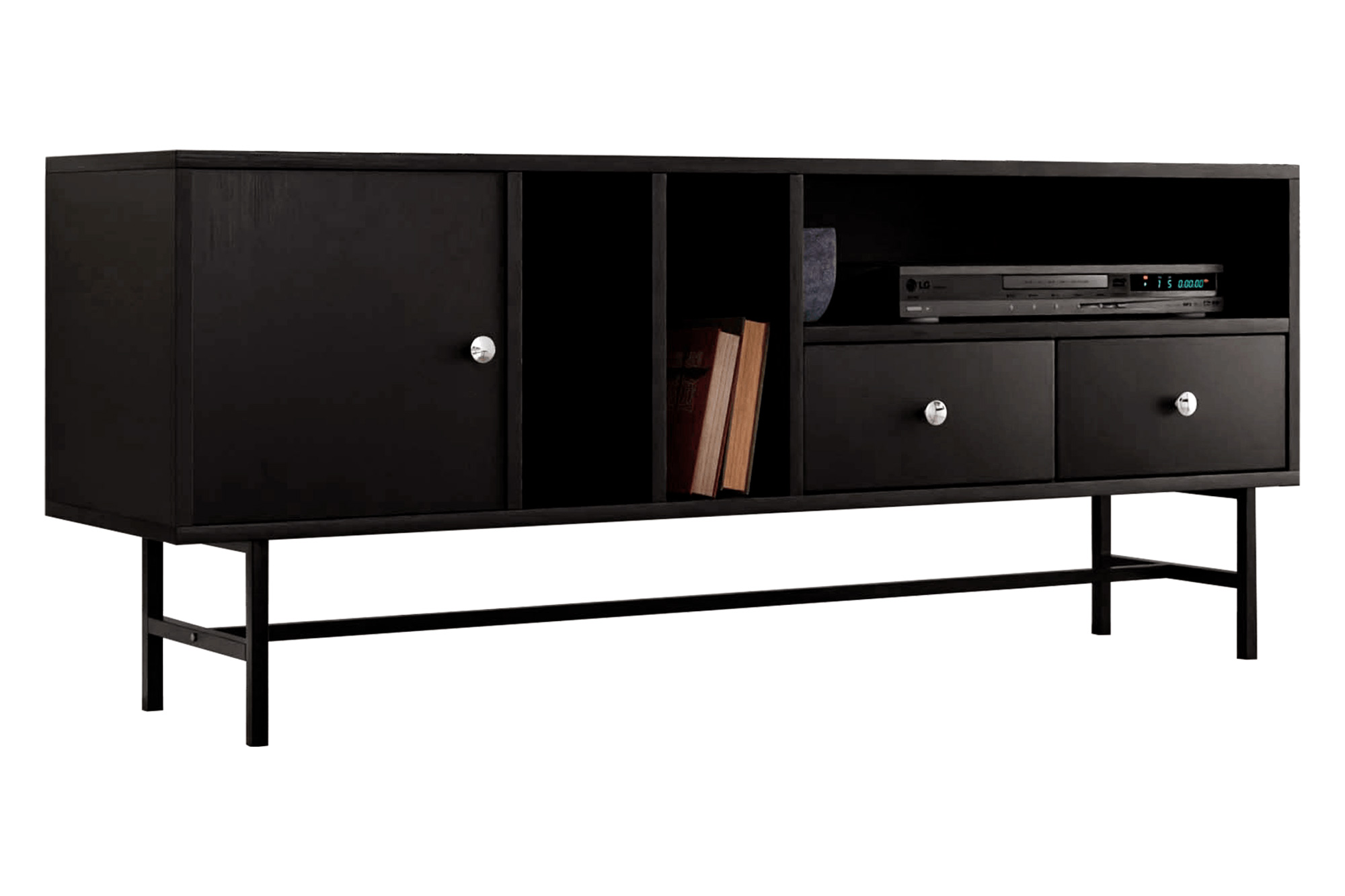 LeisureMod Rochester Modern Rectangular TV Stand with Enclosed Storage - Ebony