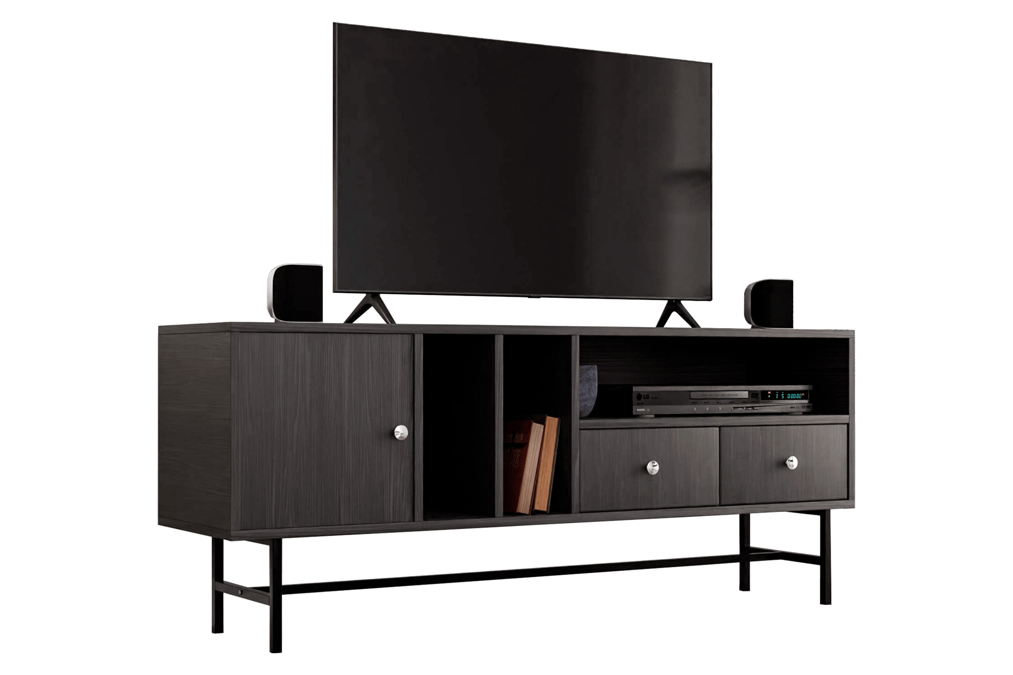 LeisureMod Rochester Modern Rectangular TV Stand with Enclosed Storage