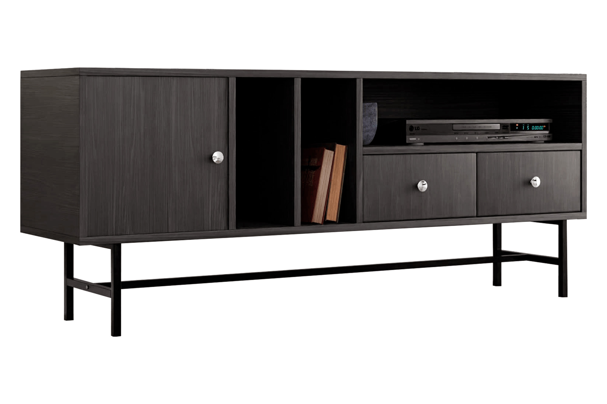 LeisureMod Rochester Modern Rectangular TV Stand with Enclosed Storage - Phantom Gray