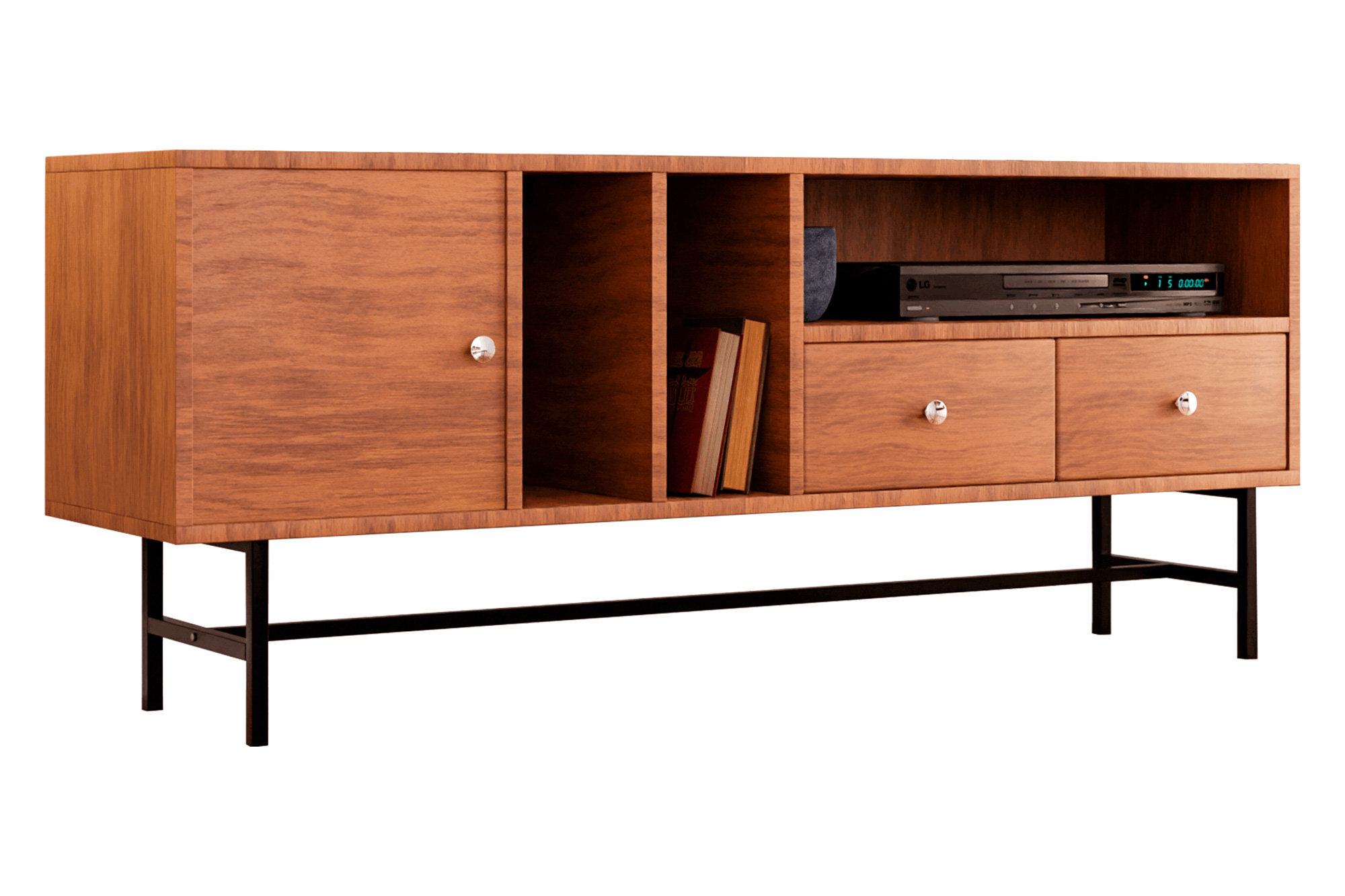 LeisureMod Rochester Modern Rectangular TV Stand with Enclosed Storage - Walnut