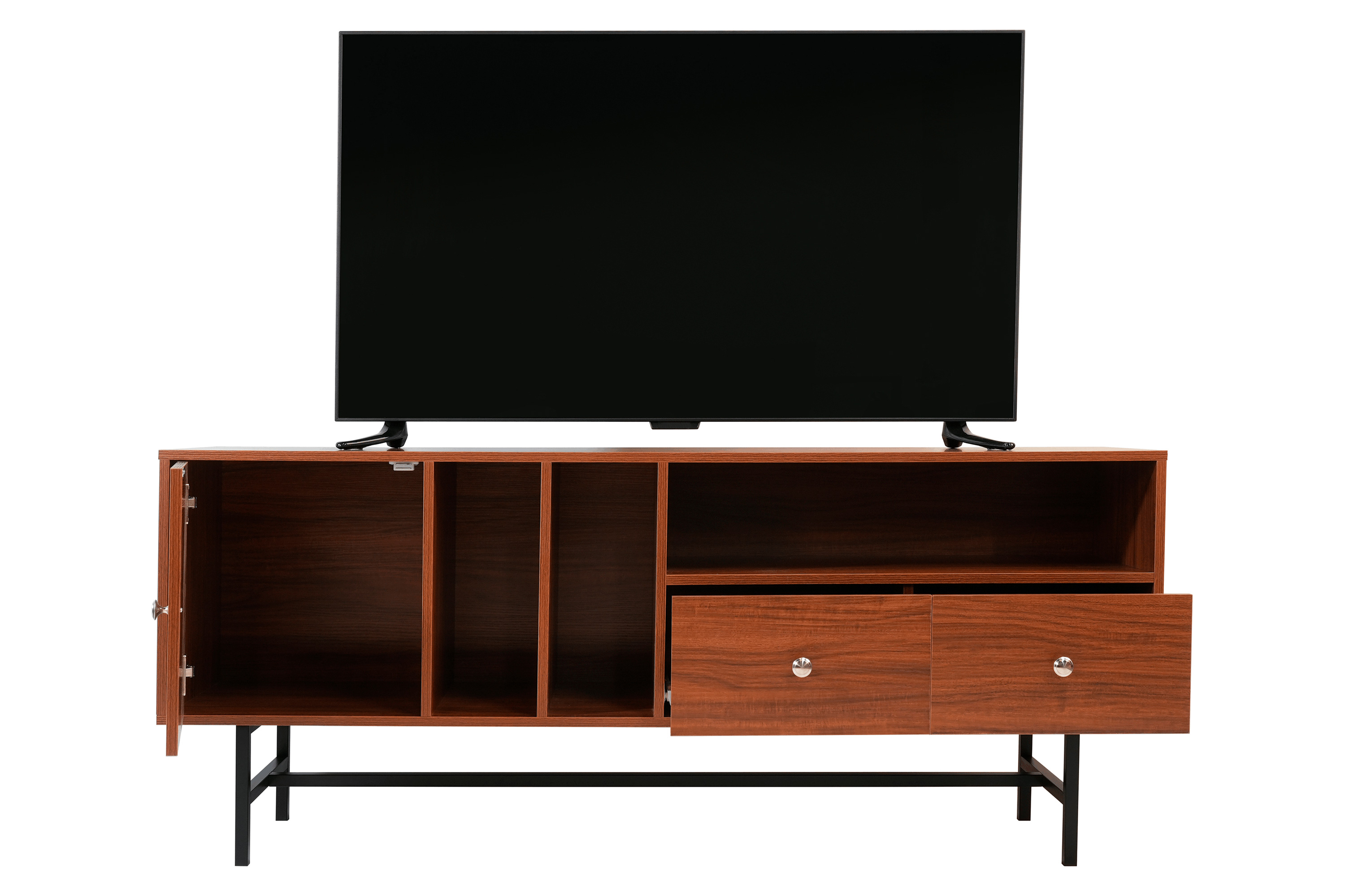 LeisureMod Rochester Modern Rectangular TV Stand with Enclosed Storage - Walnut