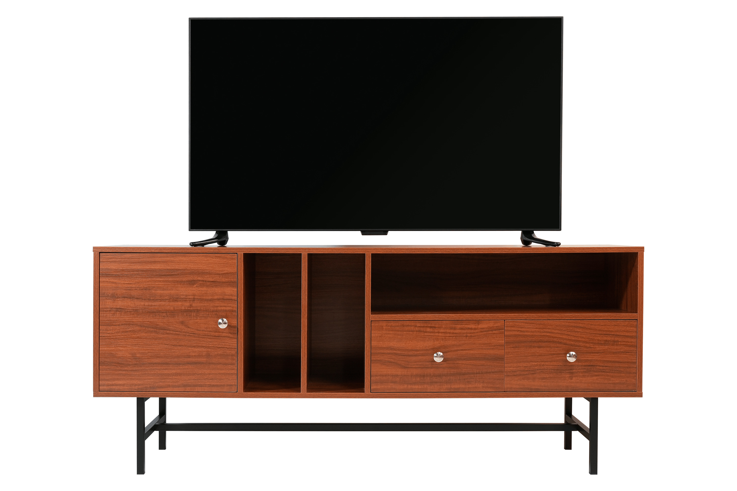 LeisureMod Rochester Modern Rectangular TV Stand with Enclosed Storage - Walnut