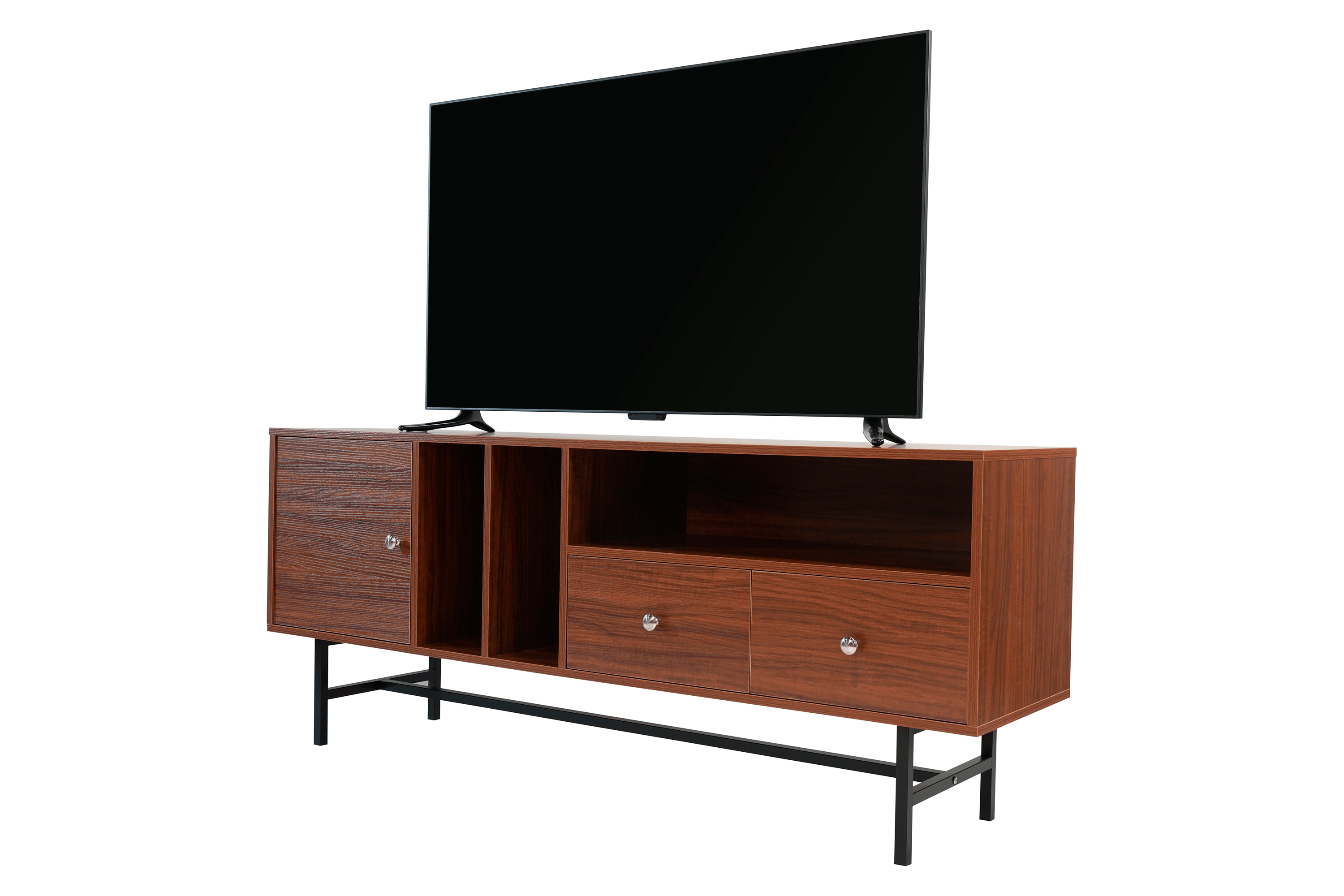 LeisureMod Rochester Modern Rectangular TV Stand with Enclosed Storage - Walnut