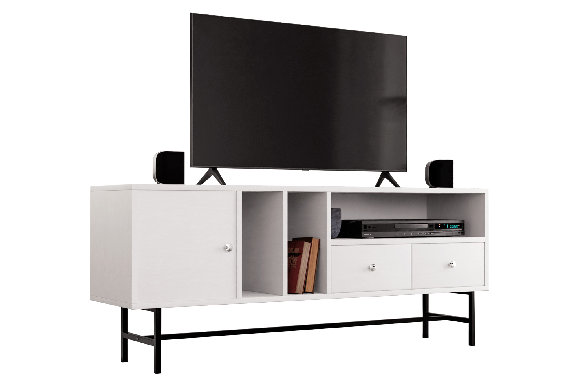 LeisureMod Rochester Modern Rectangular TV Stand with Enclosed Storage