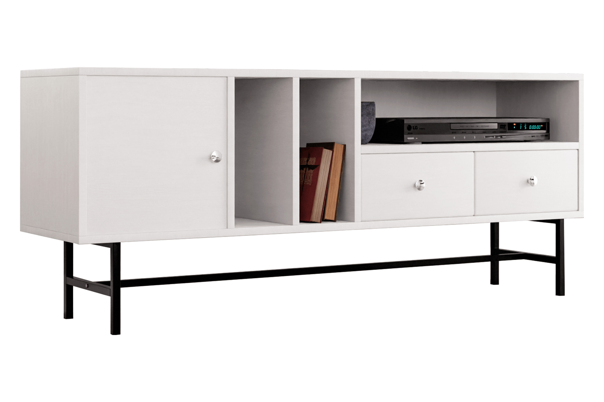 LeisureMod Rochester Modern Rectangular TV Stand with Enclosed Storage - White