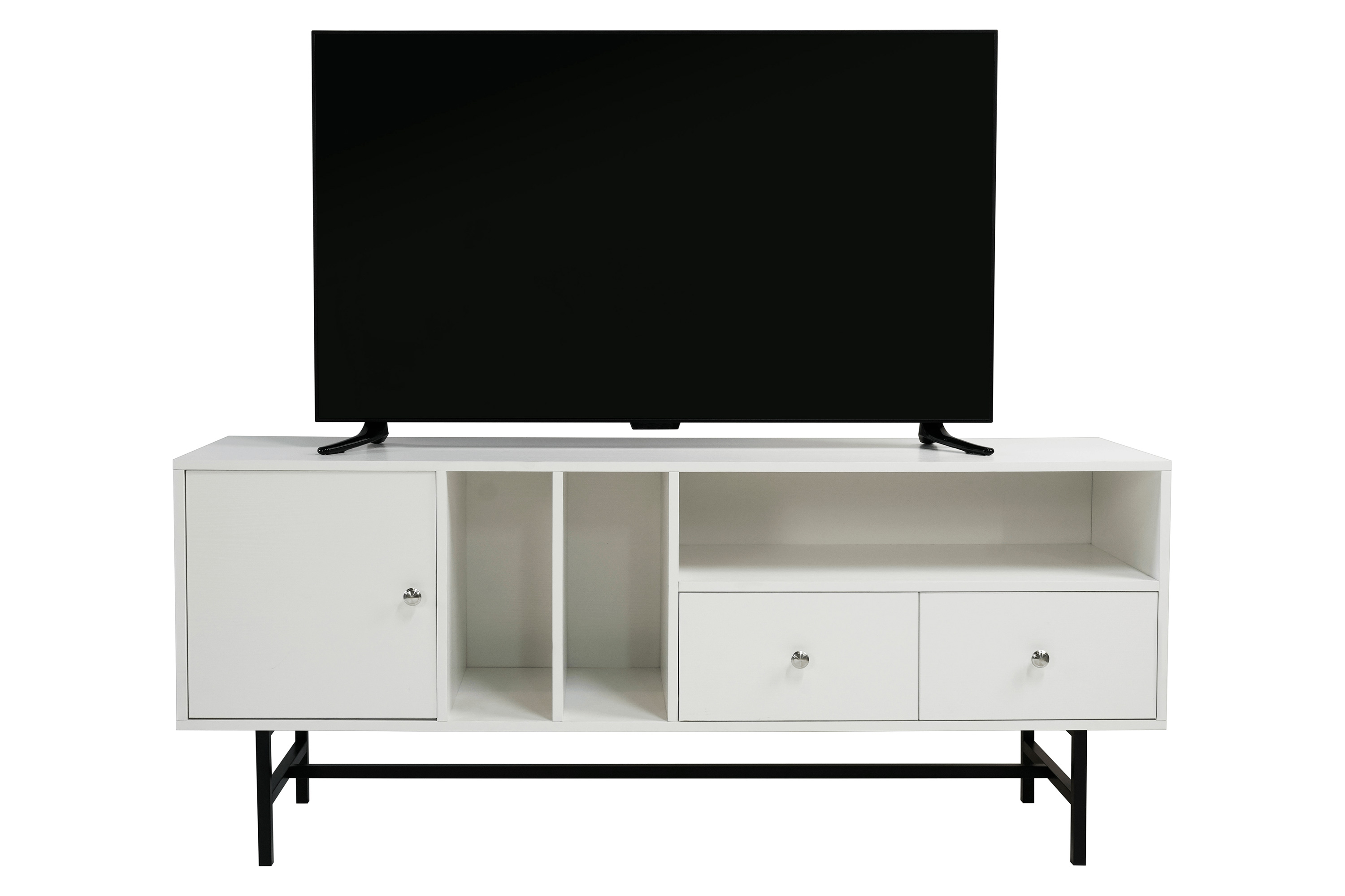 LeisureMod Rochester Modern Rectangular TV Stand with Enclosed Storage - White