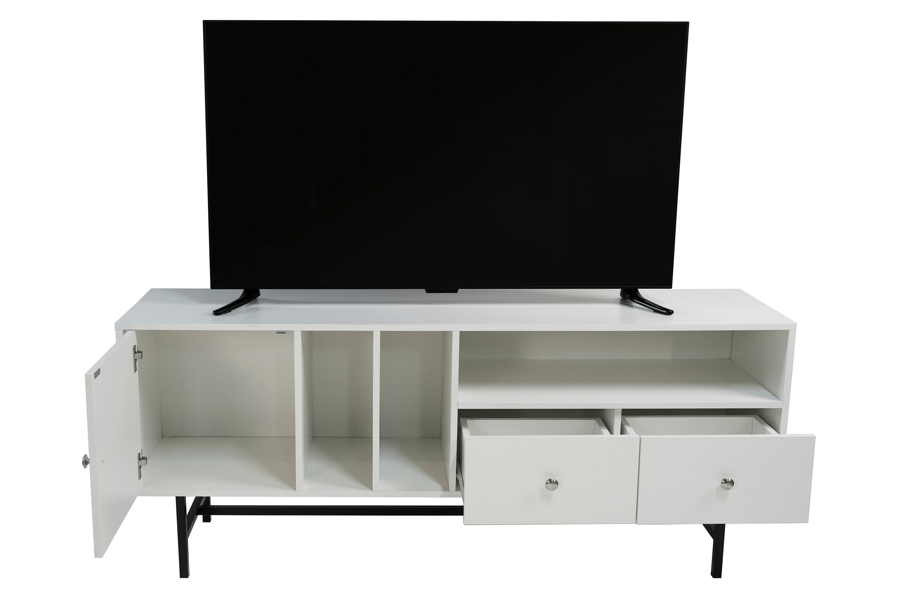 LeisureMod Rochester Modern Rectangular TV Stand with Enclosed Storage - White