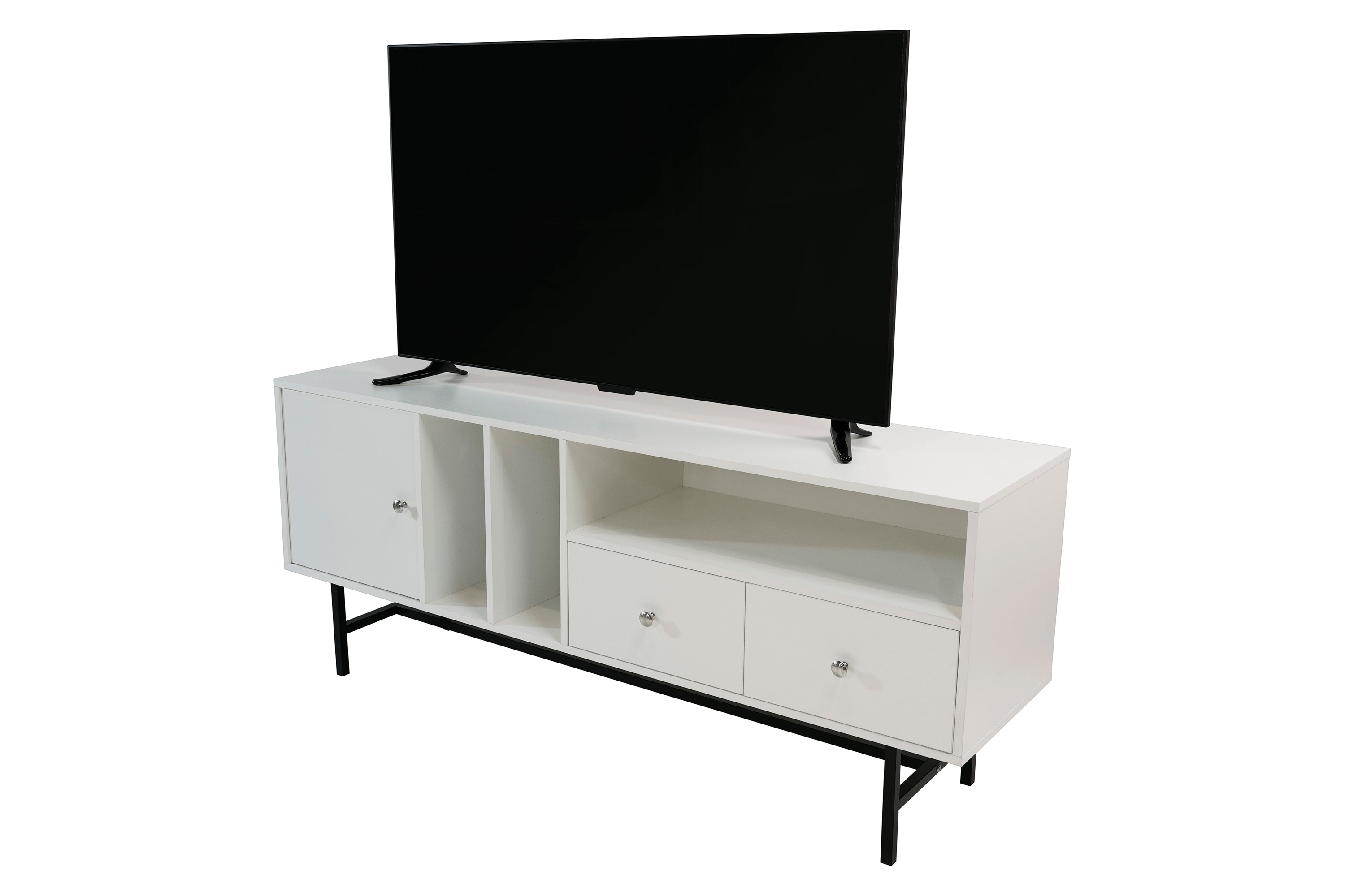 LeisureMod Rochester Modern Rectangular TV Stand with Enclosed Storage - White