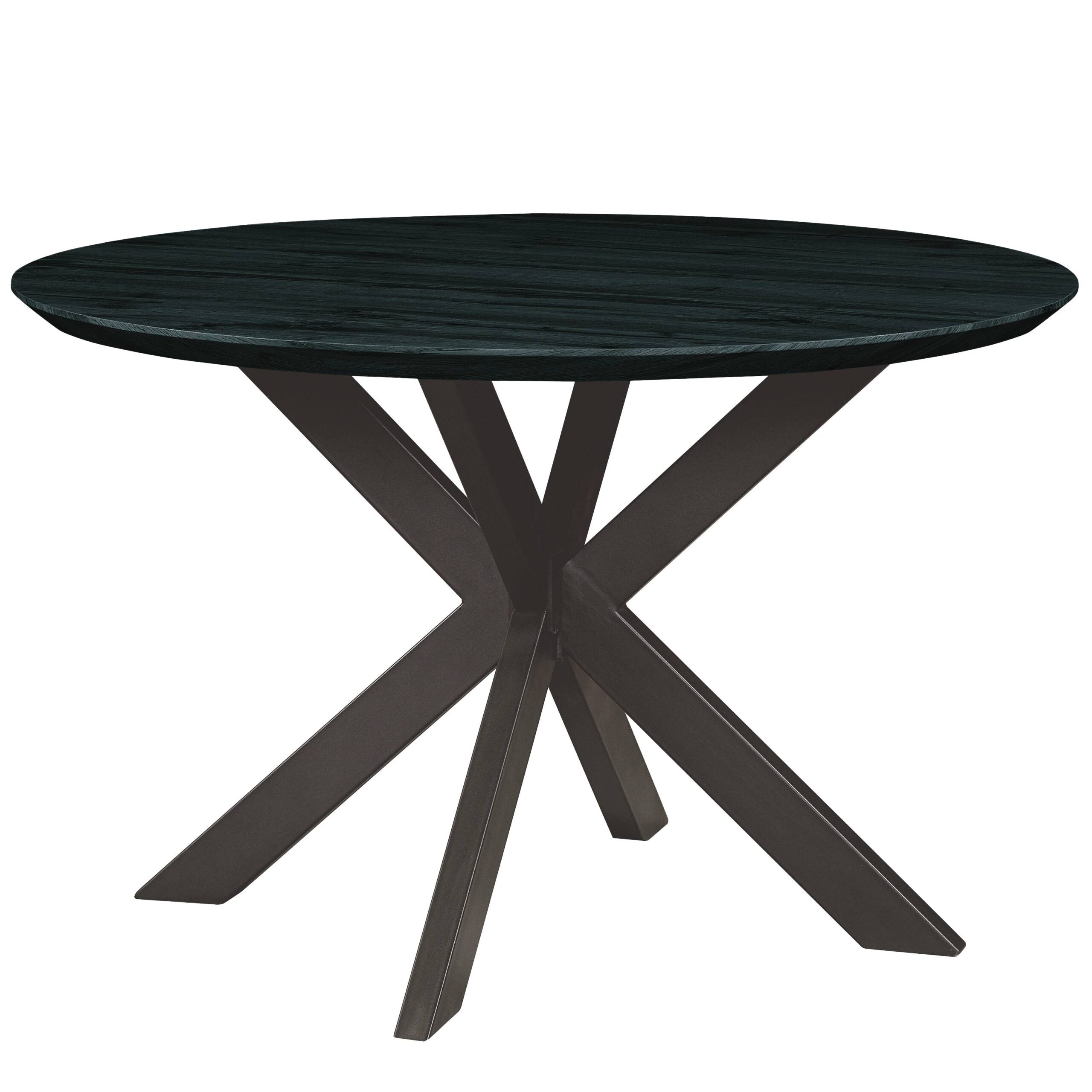 LeisureMod Ravenna 47" Round Wood Dining Table with Modern Metal Base