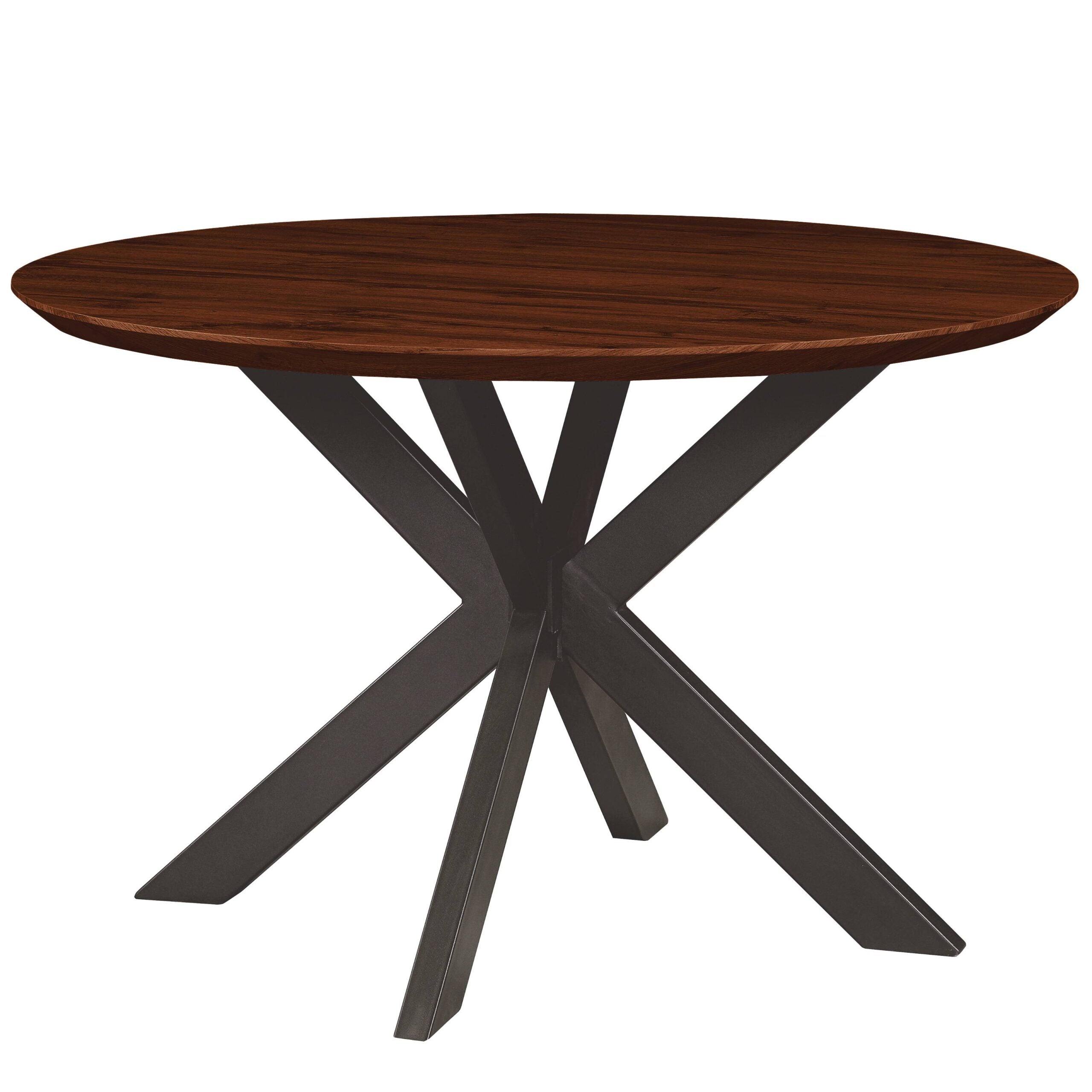 LeisureMod Ravenna 47" Round Wood Dining Table with Modern Metal Base