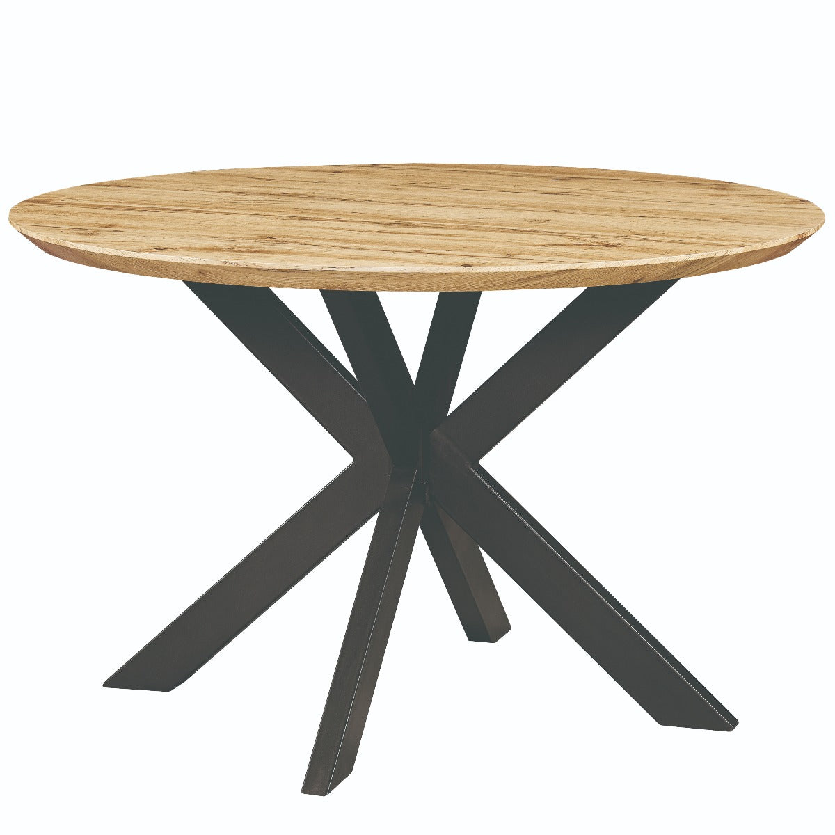 LeisureMod Ravenna 47" Round Wood Dining Table with Modern Metal Base