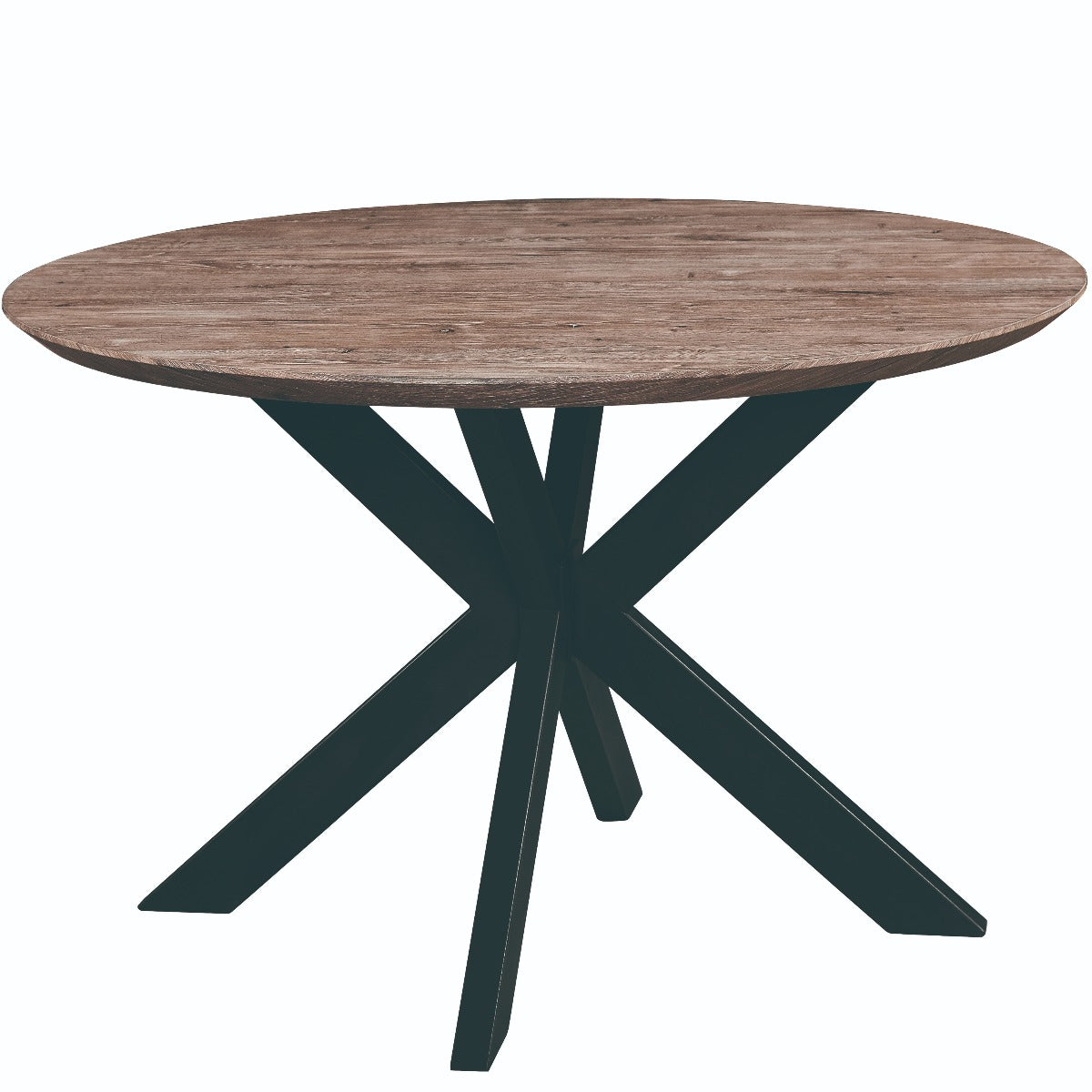 LeisureMod Ravenna 47" Round Wood Dining Table with Modern Metal Base