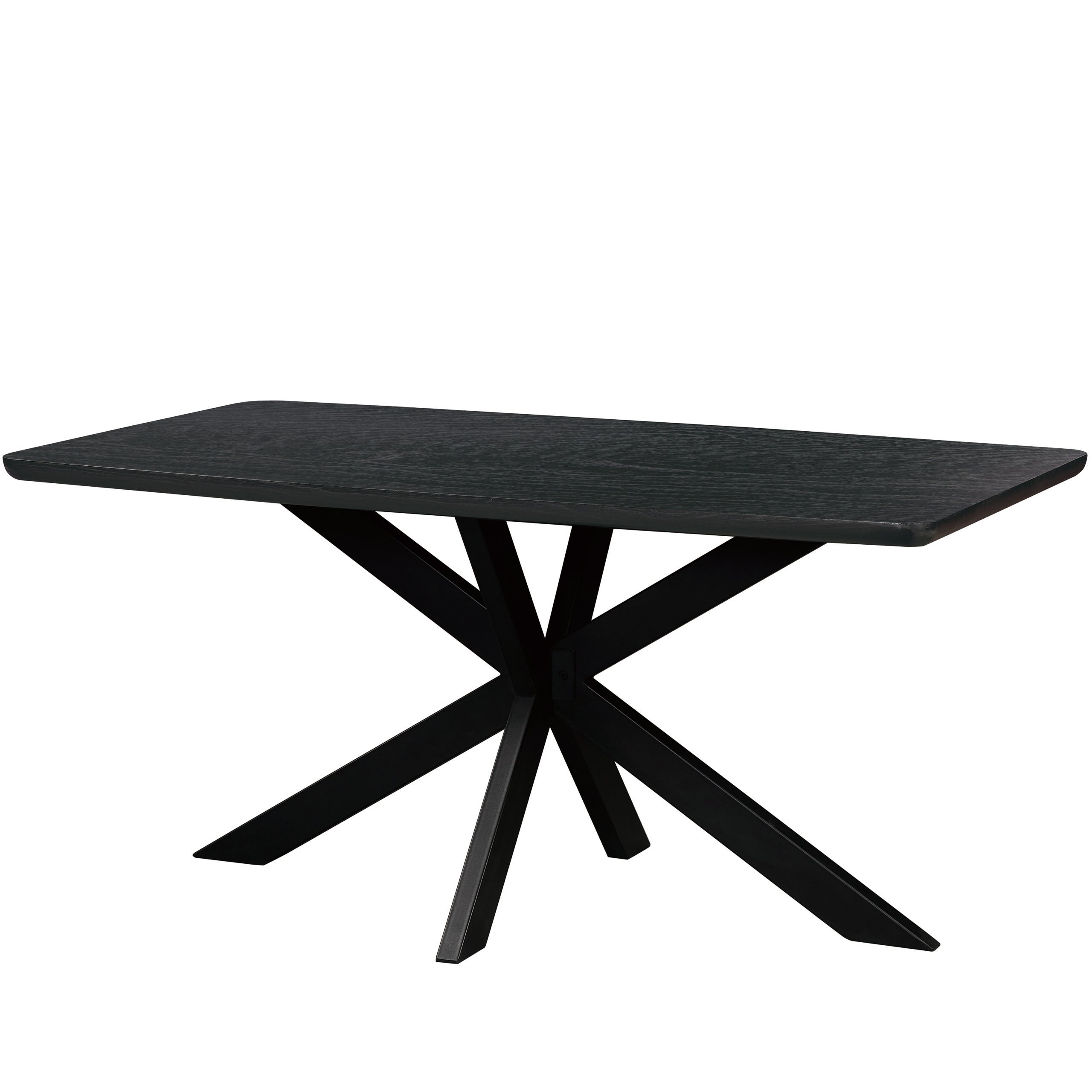 LeisureMod Ravenna 63" Rectangular Wood Dining Table with Modern Metal Base