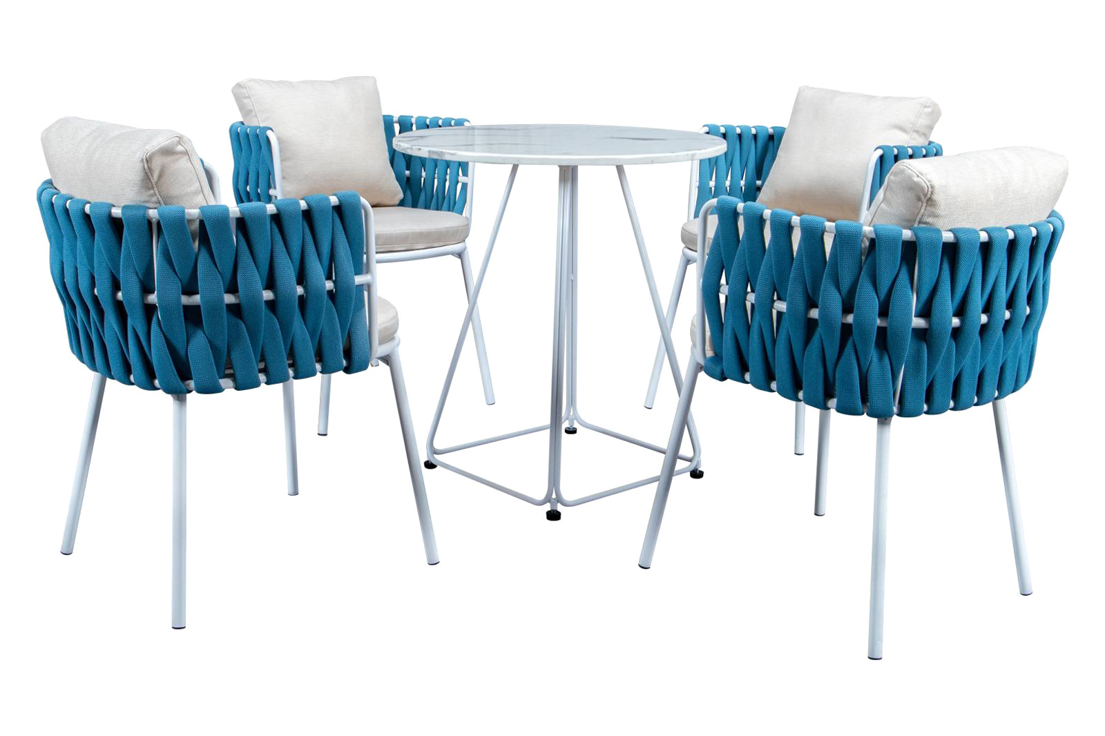 LeisureMod Spencer Modern Rope Outdoor Patio Dining Chair With Cushions - Blue