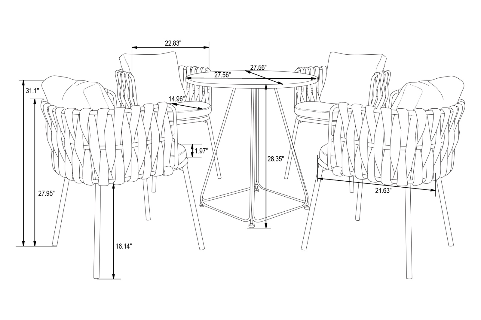 LeisureMod Spencer Modern Rope Outdoor Patio Dining Chair With Cushions - Gray