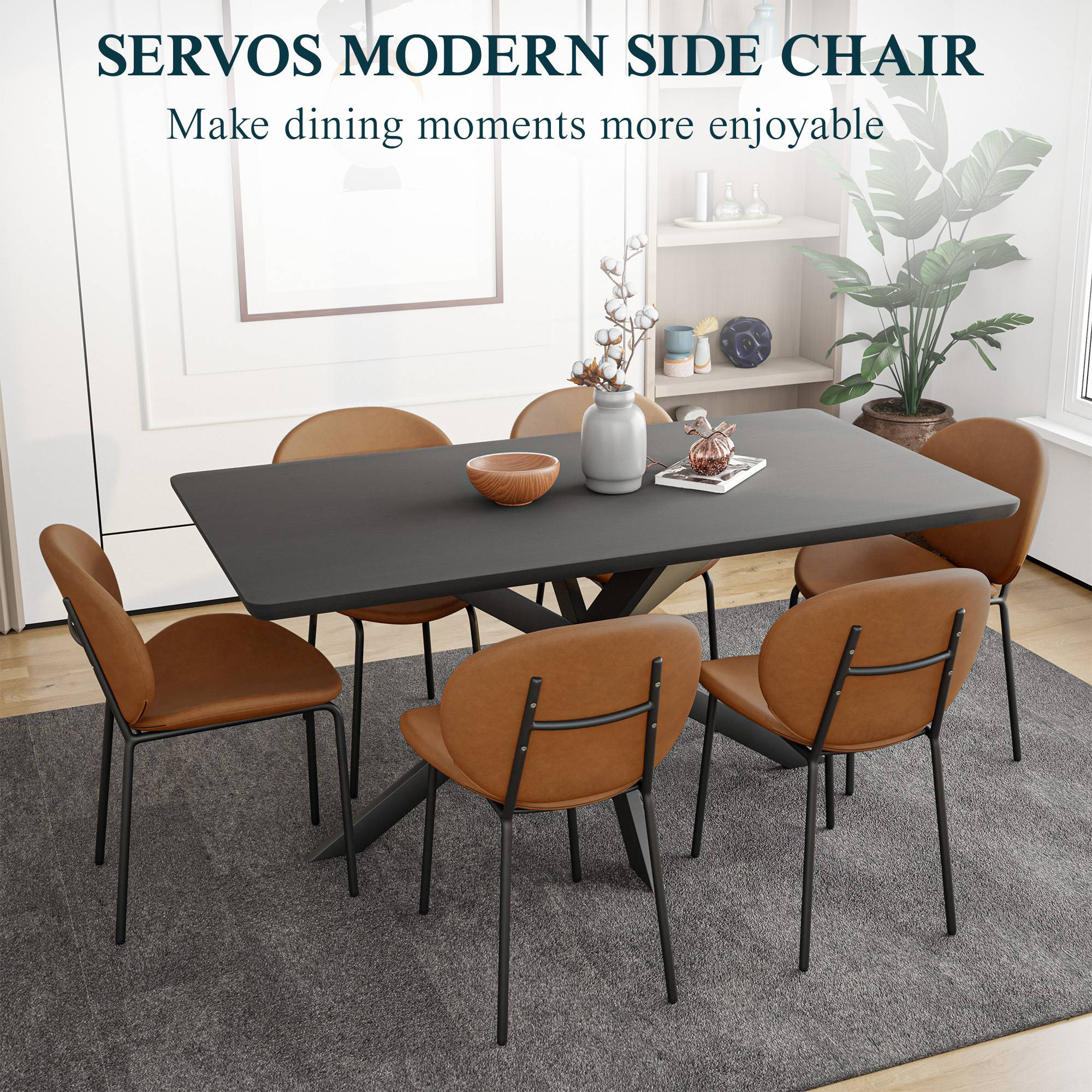 LeisureMod Servos Modern Upholstered Faux Leather Dining Side Chair - Dark Brown