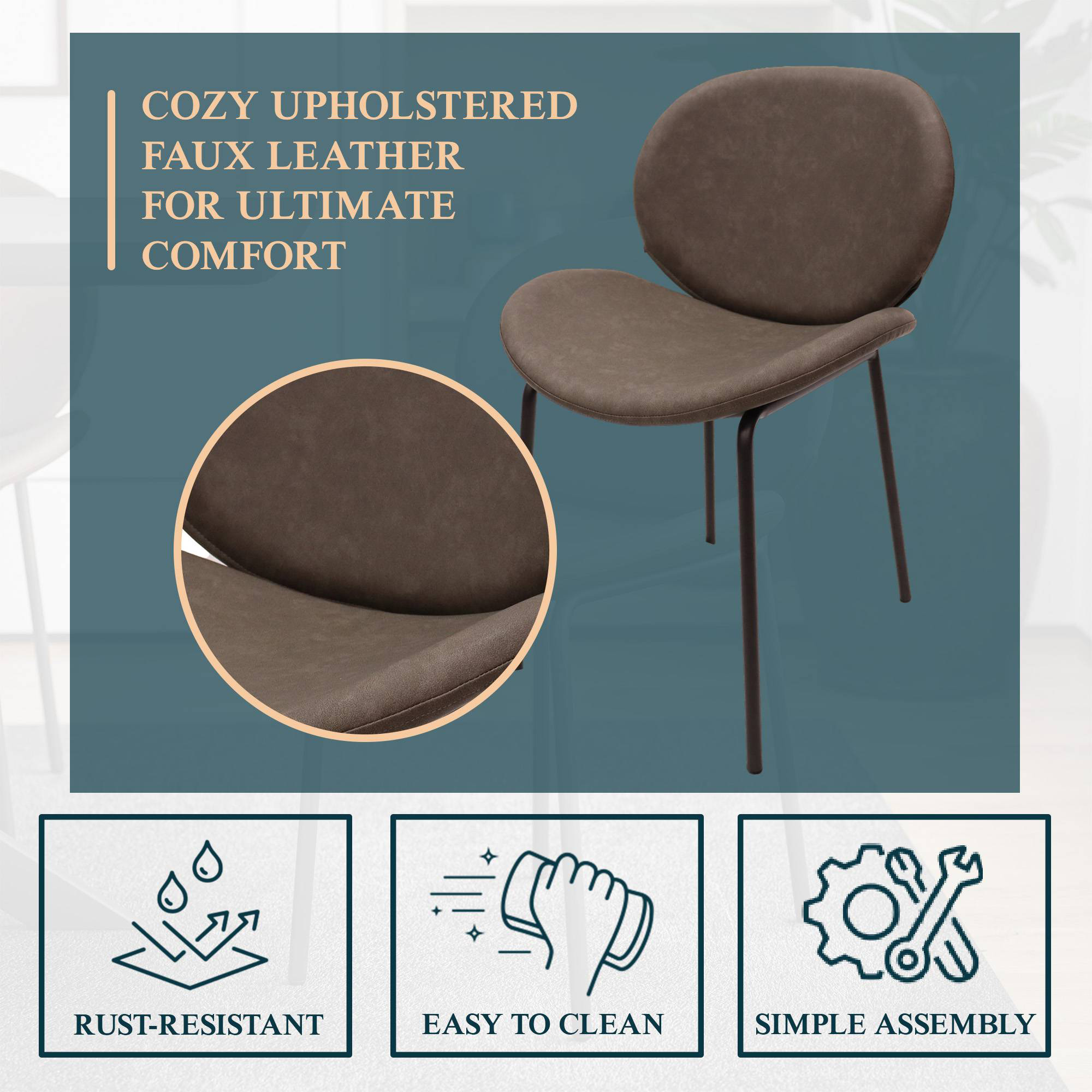 LeisureMod Servos Modern Upholstered Faux Leather Dining Side Chair - Elephant Gray