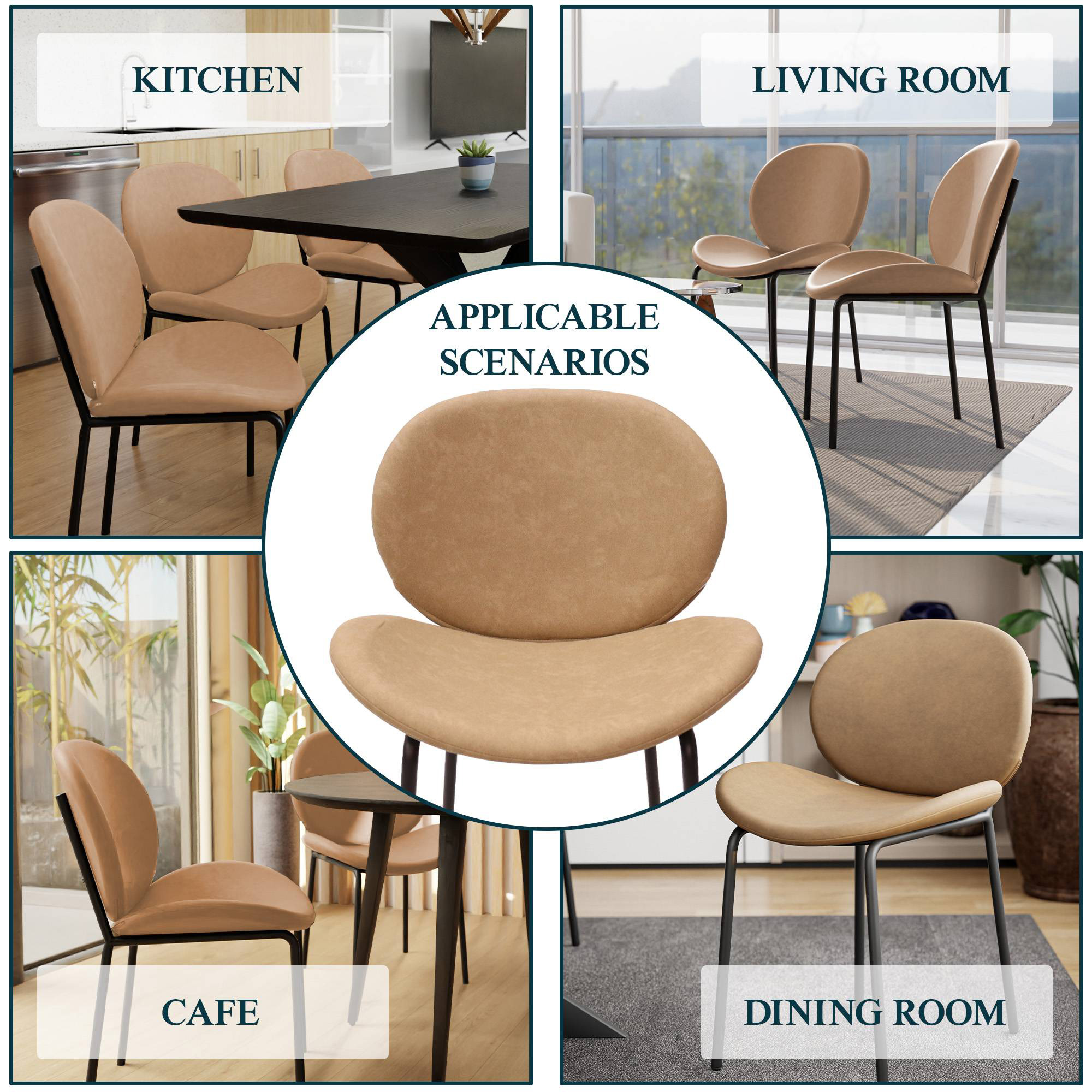 LeisureMod Servos Modern Upholstered Faux Leather Dining Side Chair - Sand Brown