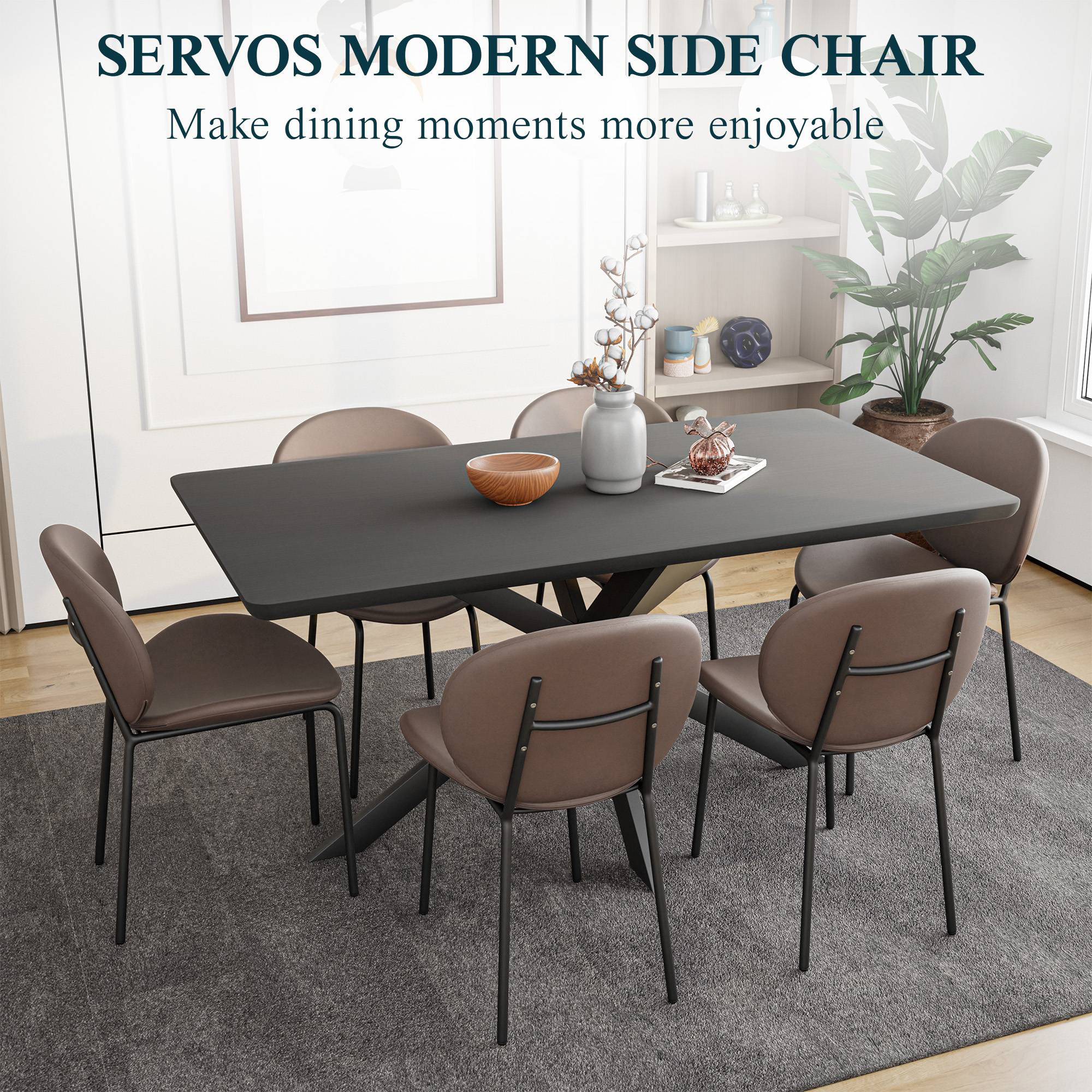 LeisureMod Servos Modern Upholstered Faux Leather Dining Side Chair - Light Gray