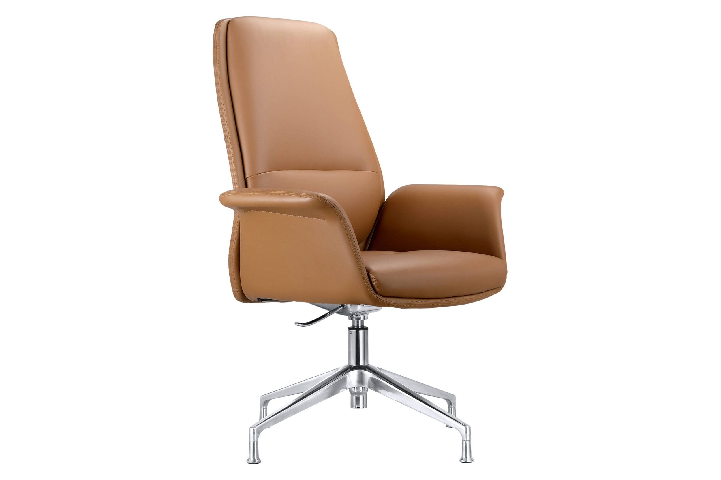 LeisureMod Summit Modern Office Chair in Faux Leather and Aluminum Frame with Adjustable Height and Swivel - Acorn Brown