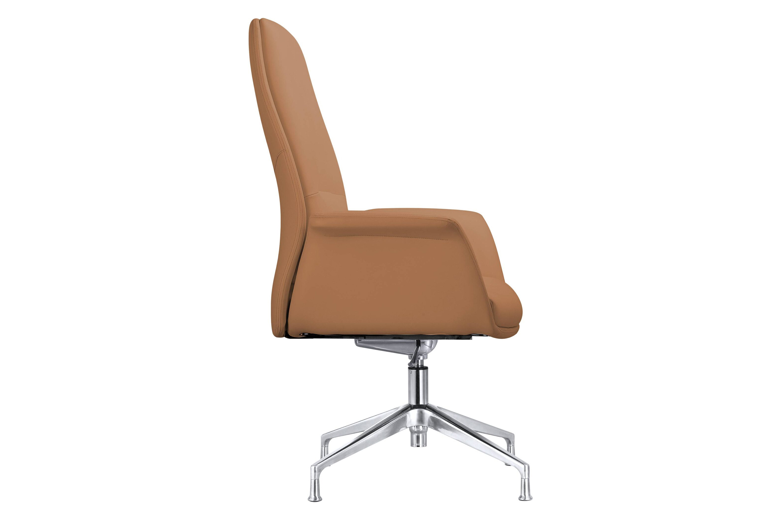 LeisureMod Summit Modern Office Chair in Faux Leather and Aluminum Frame with Adjustable Height and Swivel - Acorn Brown