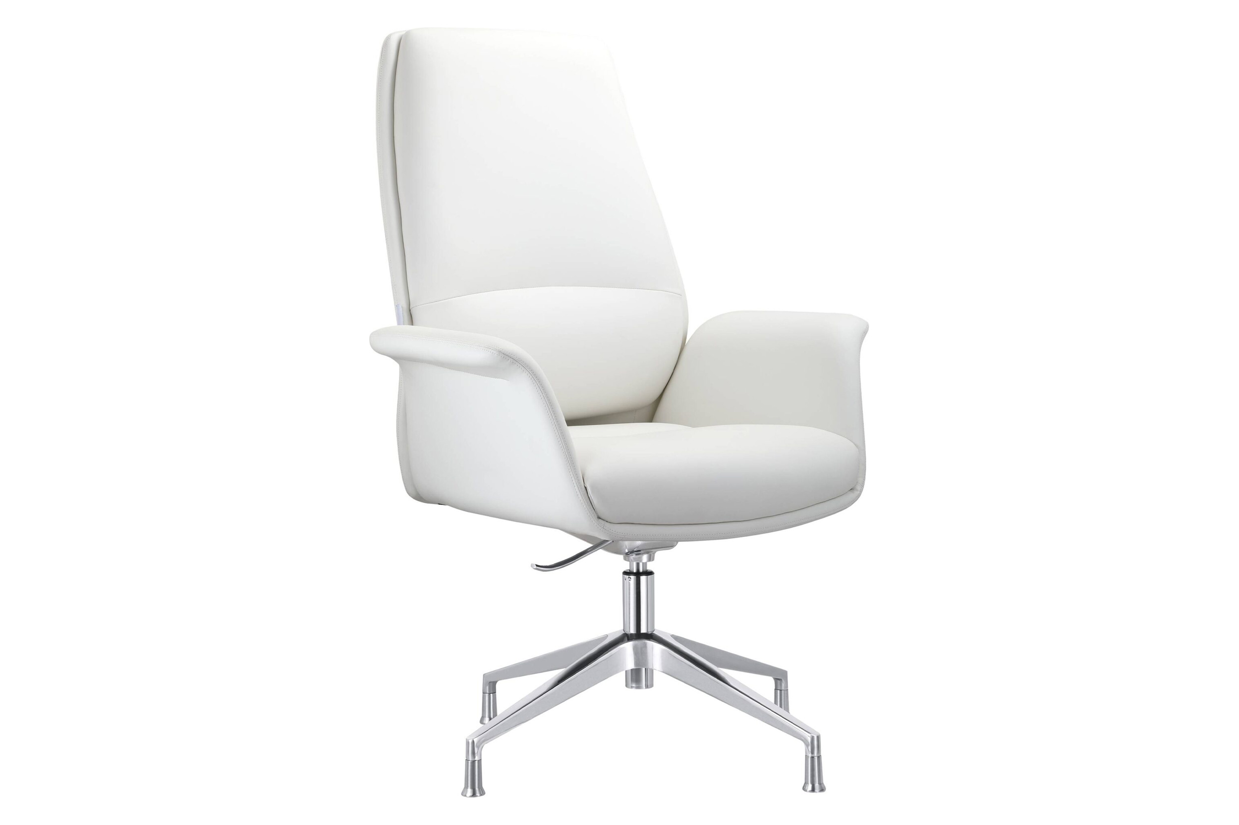 LeisureMod Summit Modern Office Chair in Faux Leather and Aluminum Frame with Adjustable Height and Swivel - White