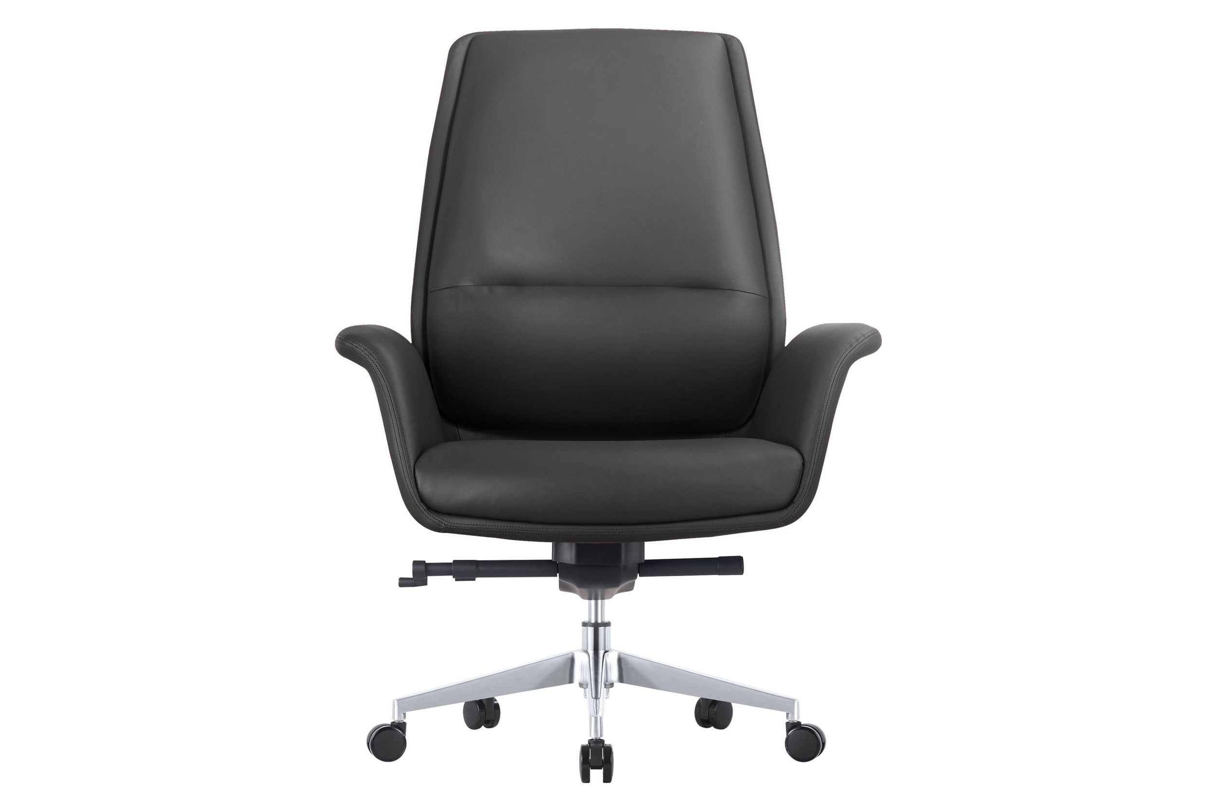 LeisureMod Summit Mid-Century Modern Faux Leather Conference Office Chair with Swivel and Tilt - Black