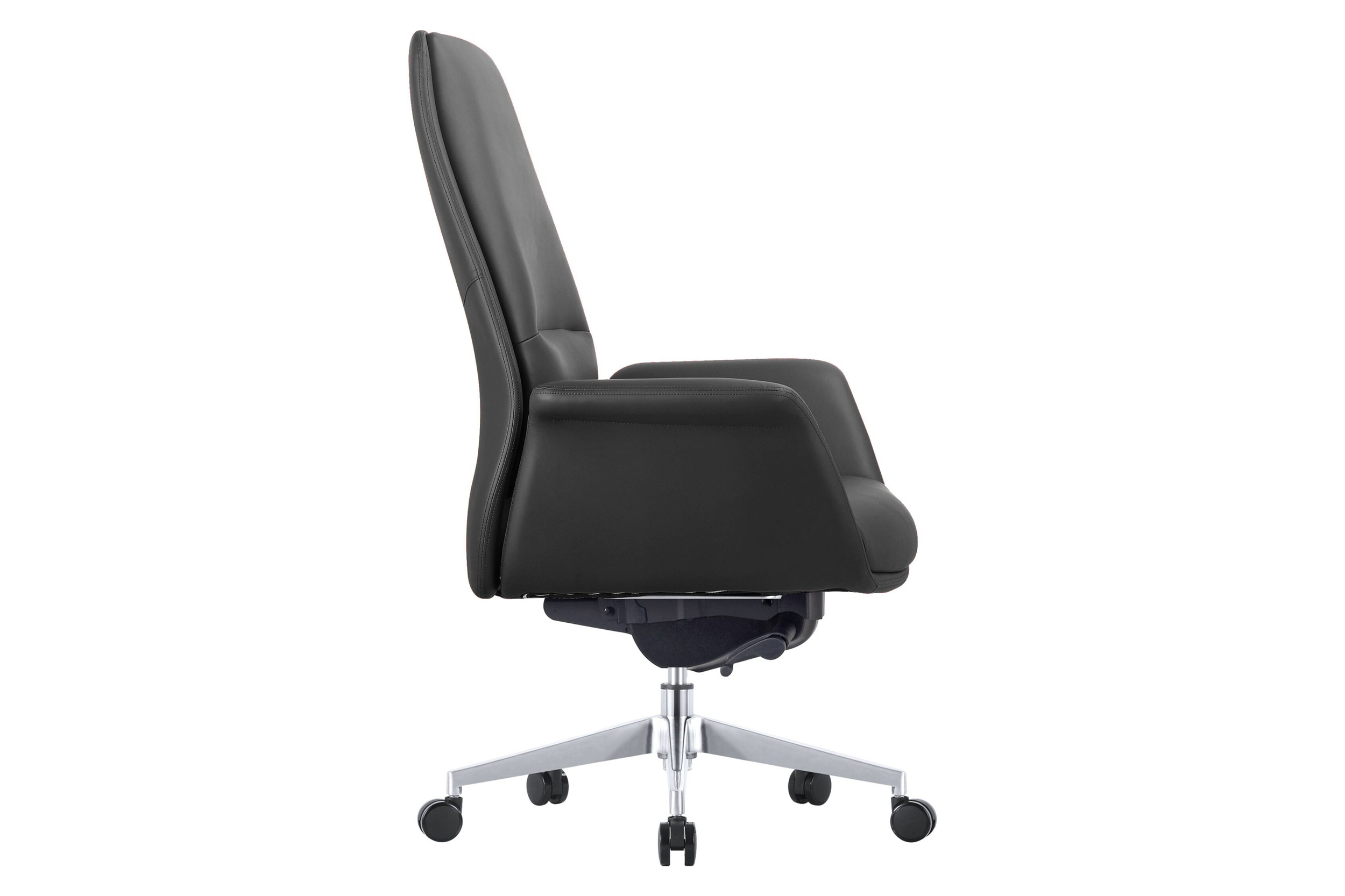 LeisureMod Summit Mid-Century Modern Faux Leather Conference Office Chair with Swivel and Tilt - Black