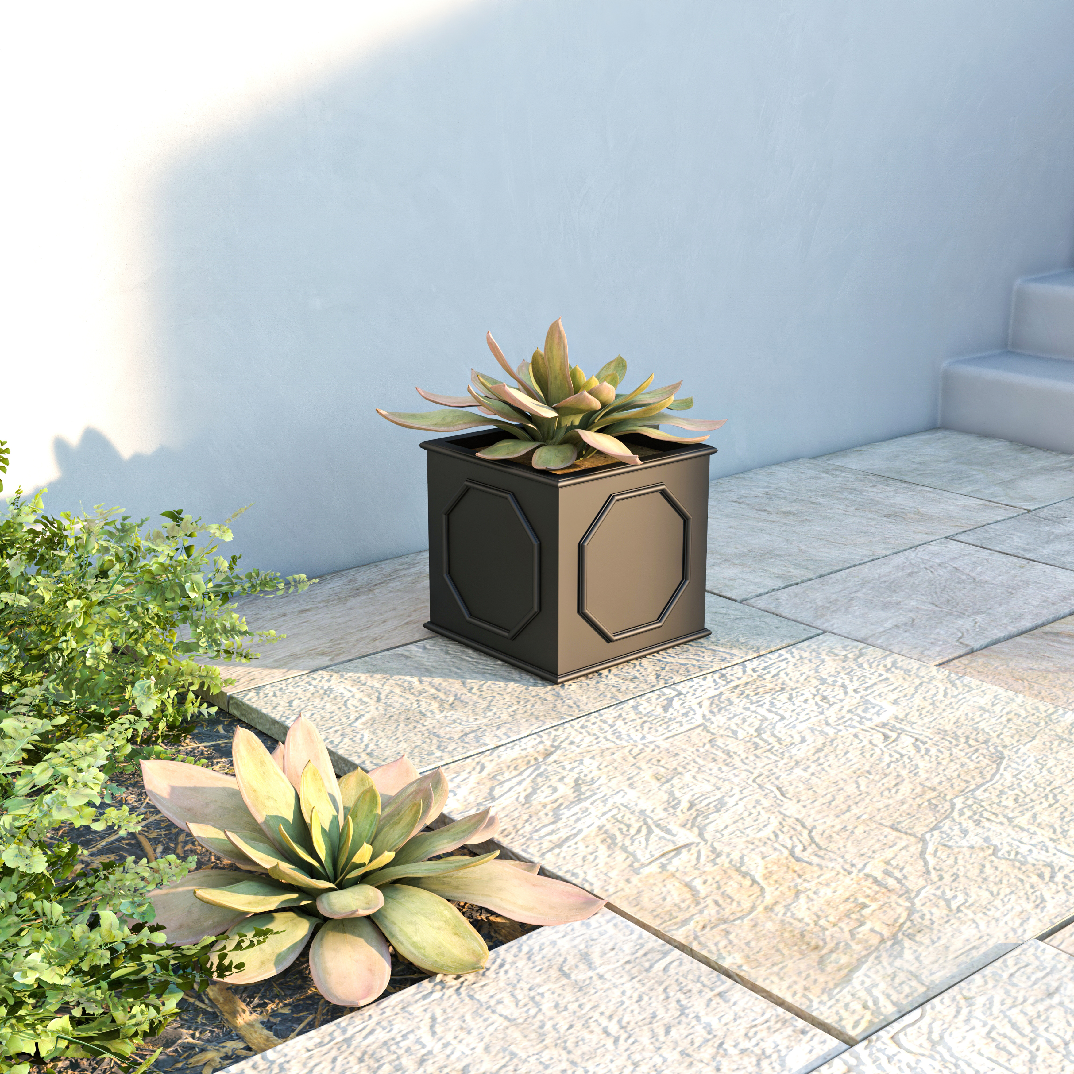 LeisureMod Sprout Modern 10" Cube Planter in Fiberstone and Clay - Black