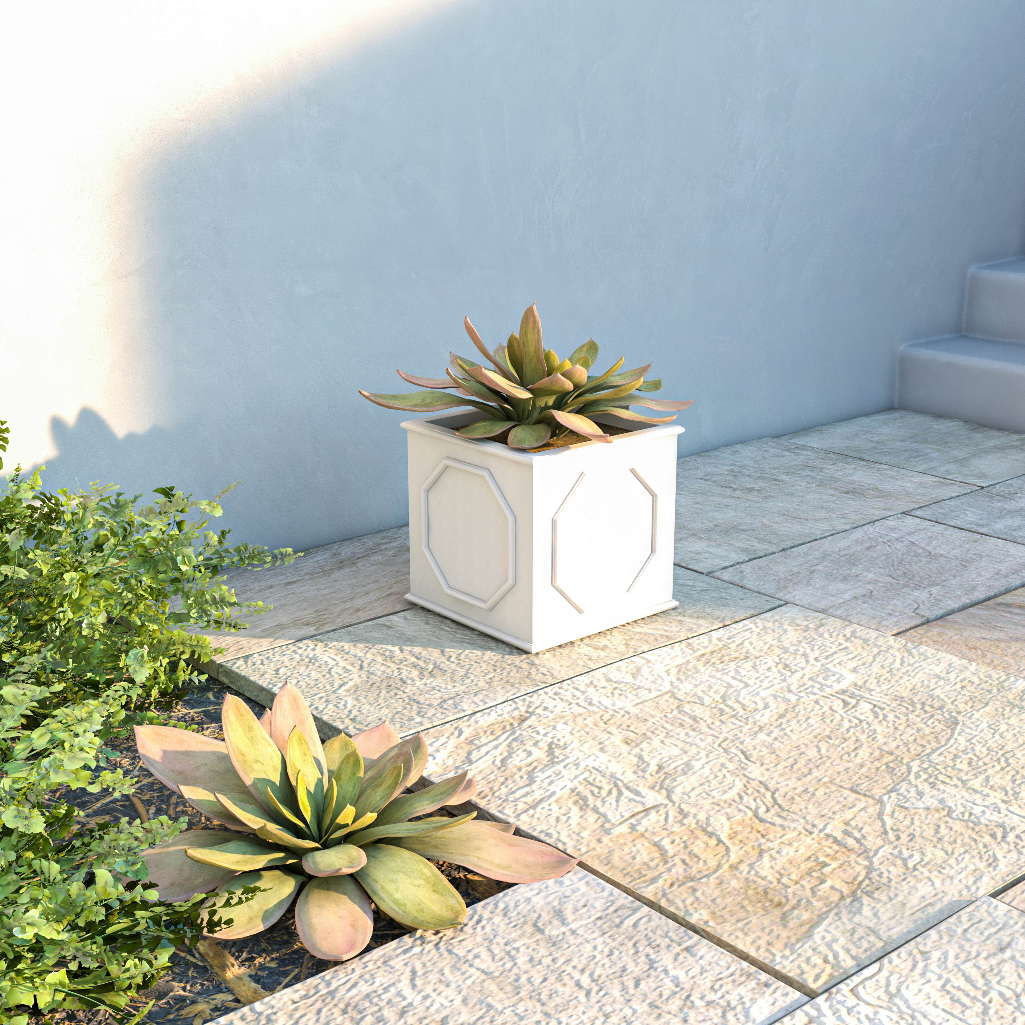 LeisureMod Sprout Modern 10" Cube Planter in Fiberstone and Clay - White