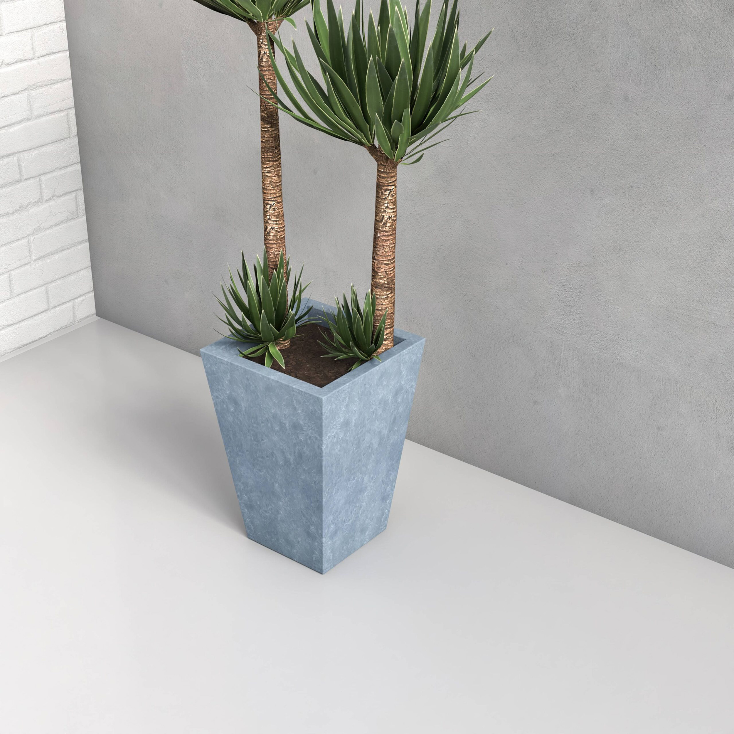 LeisureMod Serene Modern Fiberstone and Clay Planter - Tapered Square Plant Pot with Drainage Holes - Aged Concrete