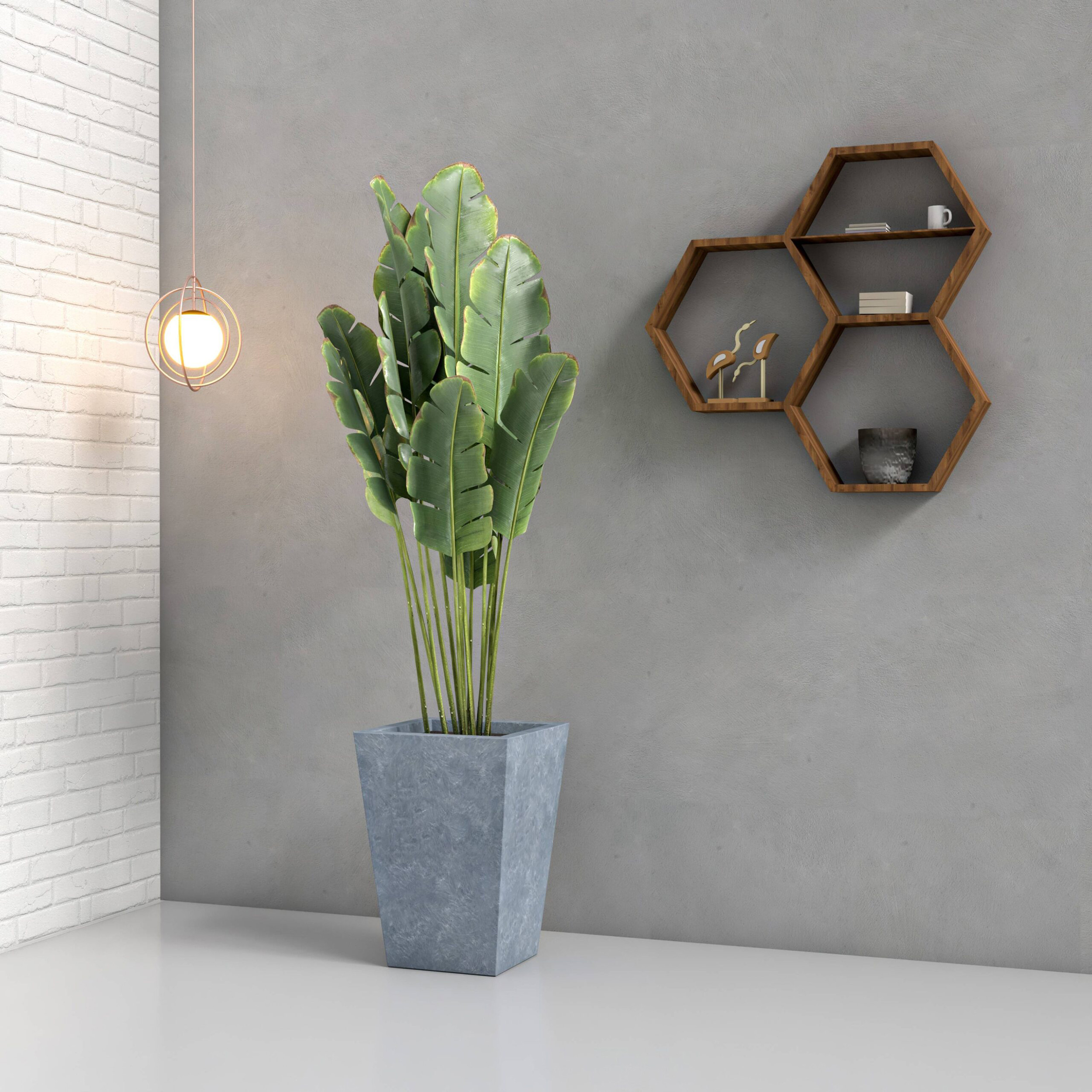 LeisureMod Serene Modern Fiberstone and Clay Planter - Tapered Square Plant Pot with Drainage Holes - Aged Concrete